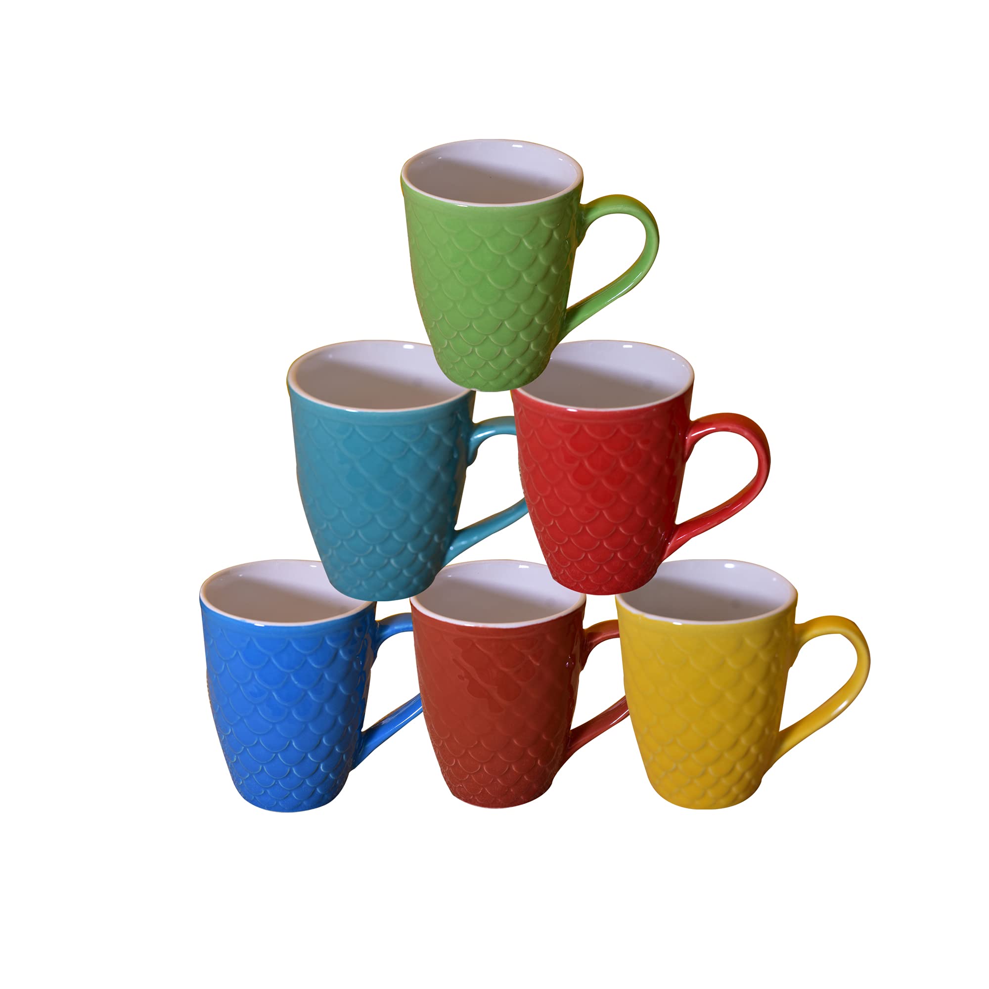 Kunhar Ceramic Milk Mugs, Coffee Mugs - 6 Pieces, Multicolor, 300ml