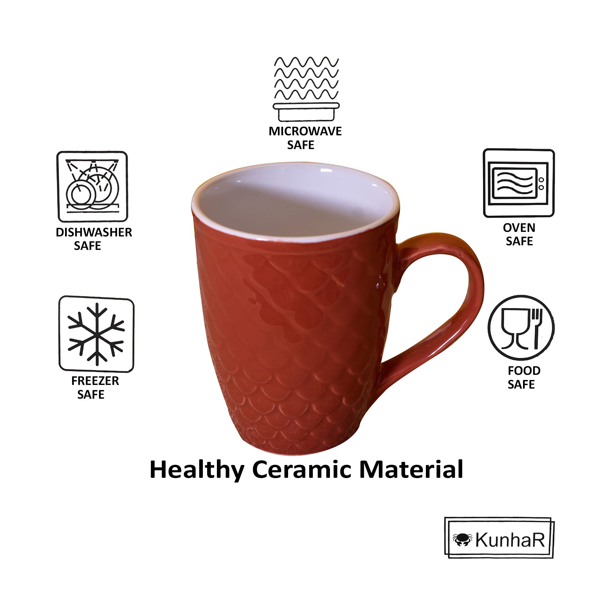 Kunhar Ceramic Milk Mugs, Coffee Mugs - 6 Pieces, Multicolor, 300ml