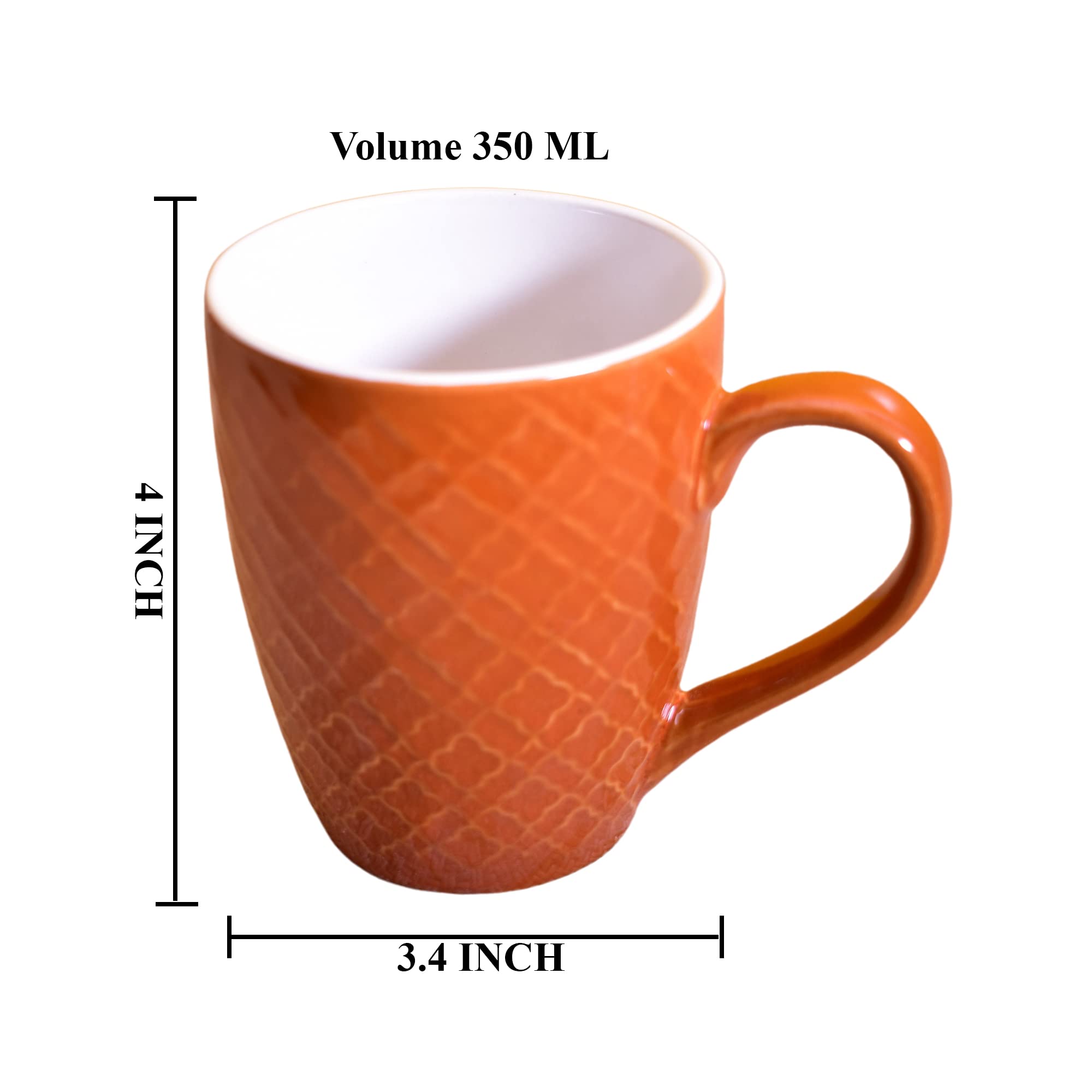 Kunhar Ceramic Milk Mug, Coffee Mug - 4 Pieces, Halloween Orange, 350ml