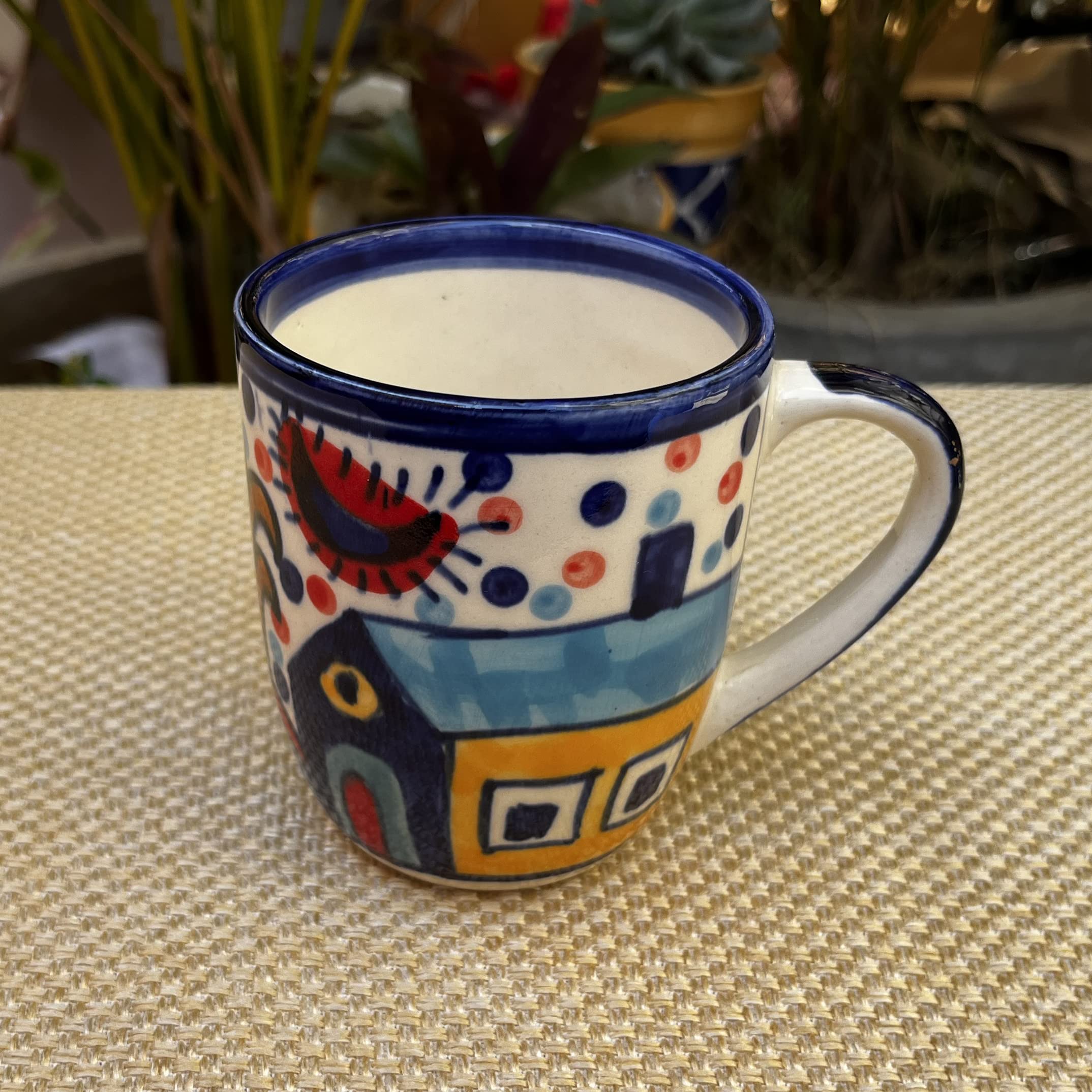 Kunhar Ceramic Hut Painting Coffee Mugs, Milk Mug - 220 Ml, 2 Pieces, Multicolor