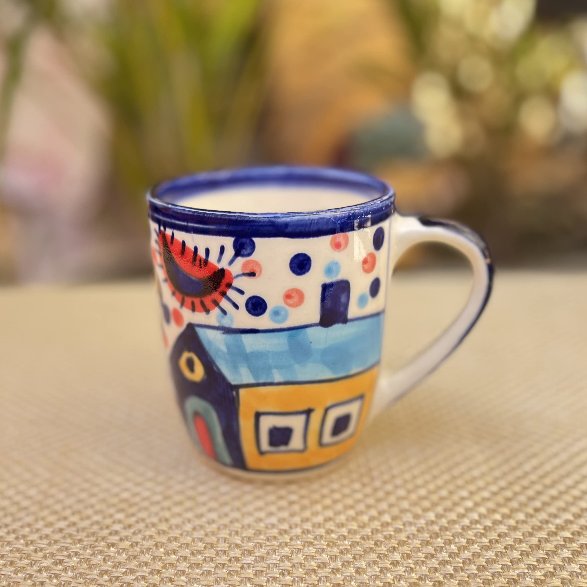 Kunhar Ceramic Hut Painting Coffee Mugs, Milk Mug - 220 Ml, 4 Pieces, Multicolor