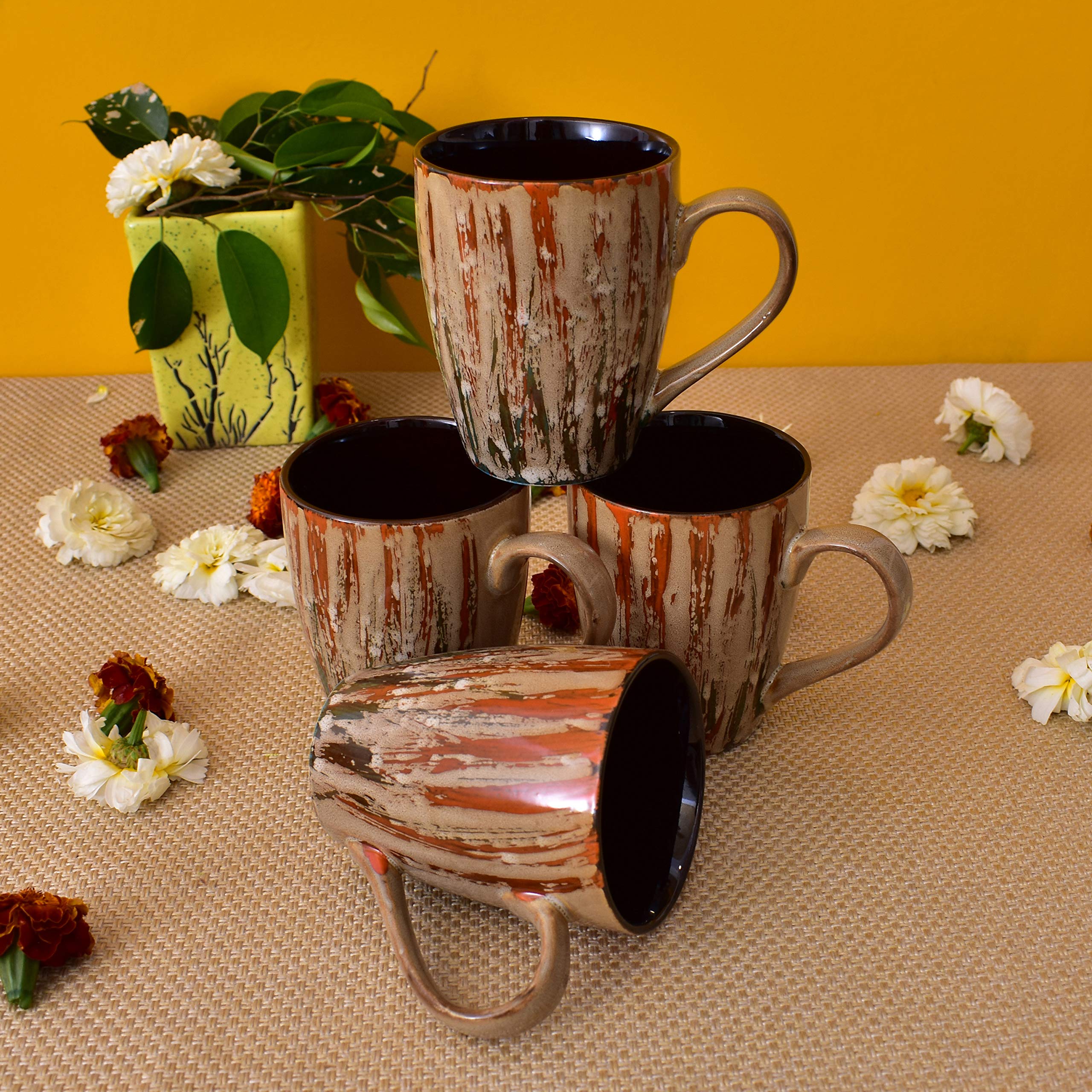 Kunhar Ceramic Coffee Mug - 4 Pieces, French Beige, 300ml