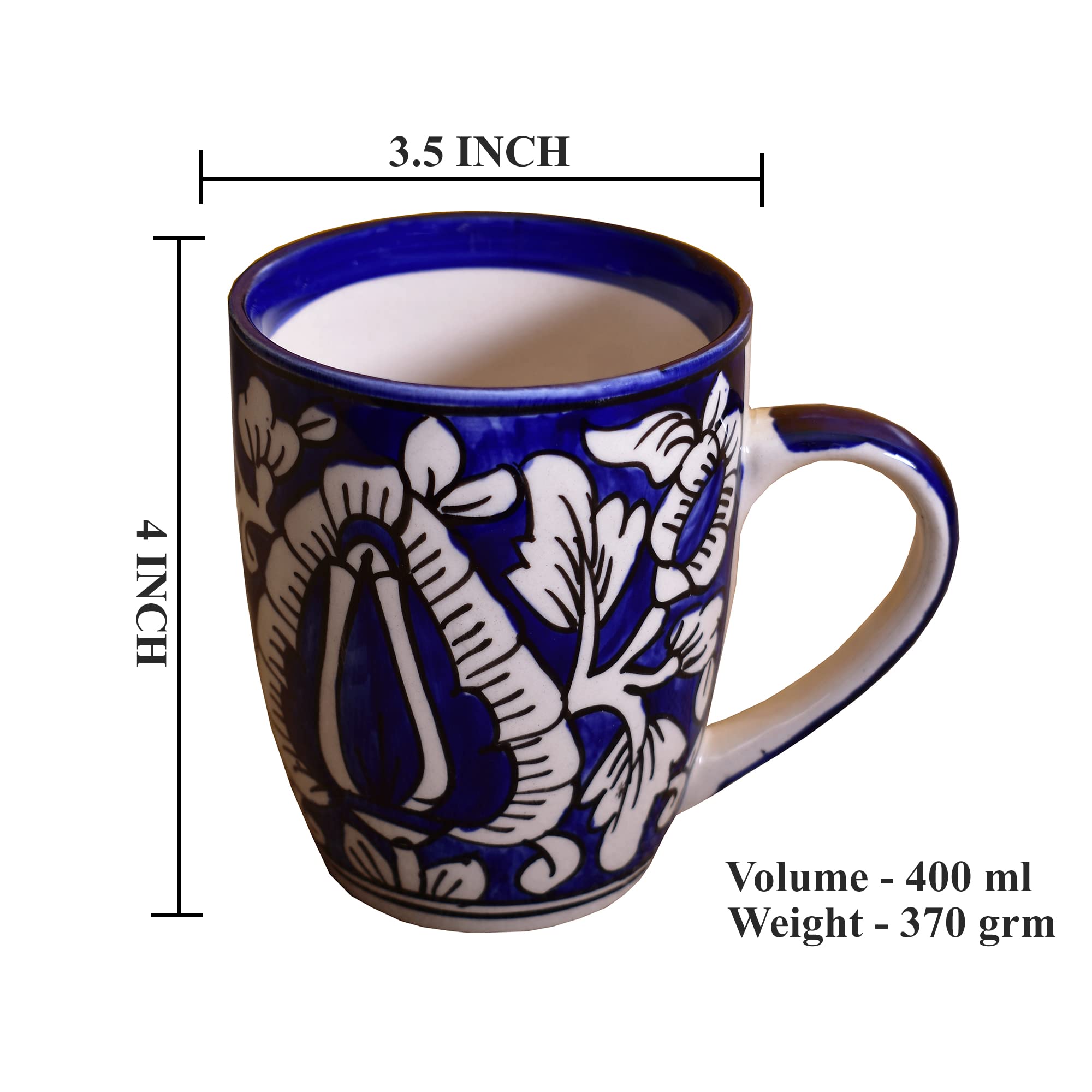 Kunhar Ceramic Milk Mug, Coffee Mug, Mughal Painting Mug - 1 Piece, Blue, 400 ml