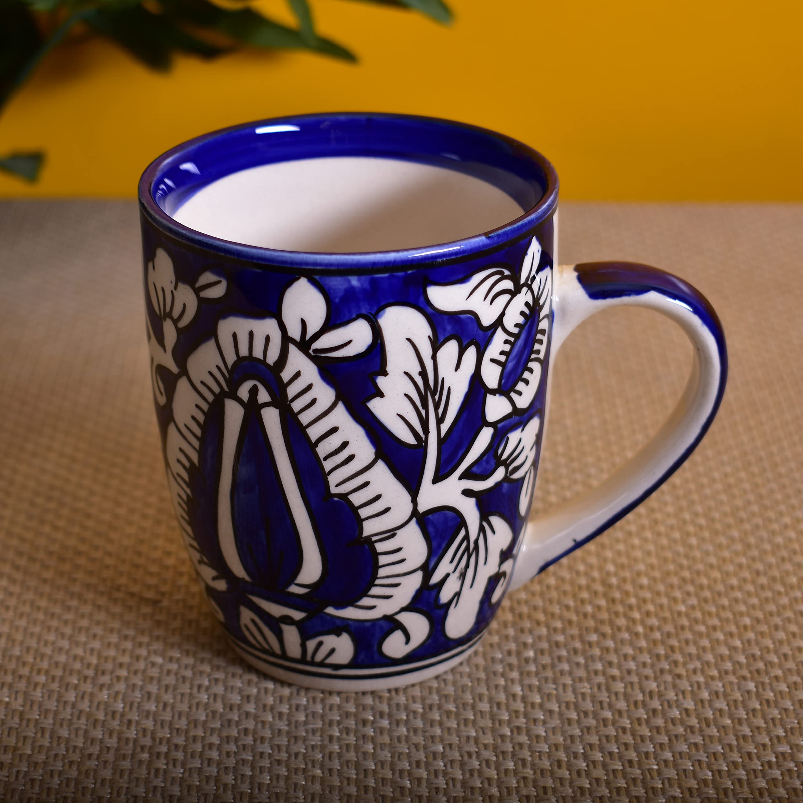 Kunhar Ceramic Milk Mug, Coffee Mug, Mughal Painting Mug - 1 Piece, Blue, 400 ml