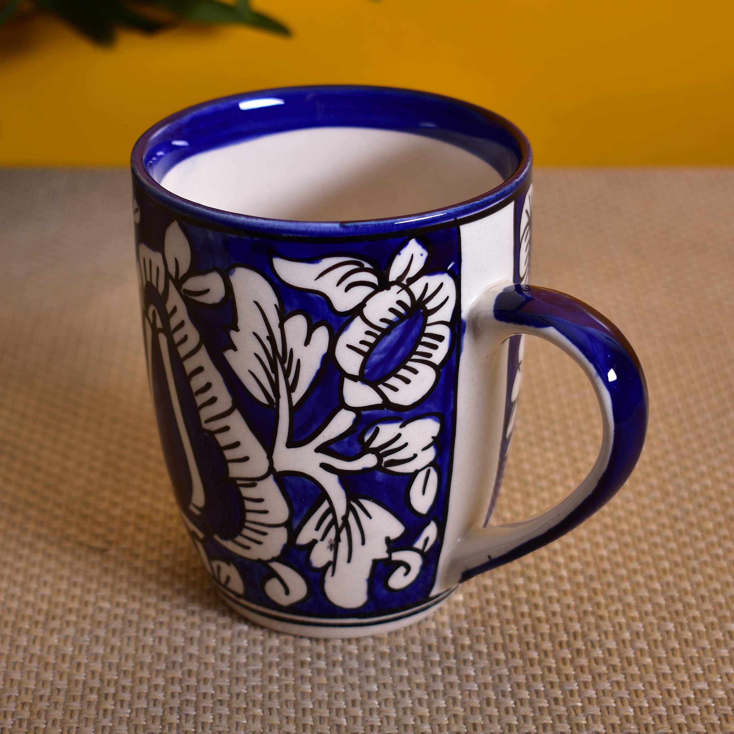 Kunhar Ceramic Milk Mug, Coffee Mug, Mughal Painting Mug - 1 Piece, Blue, 400 ml
