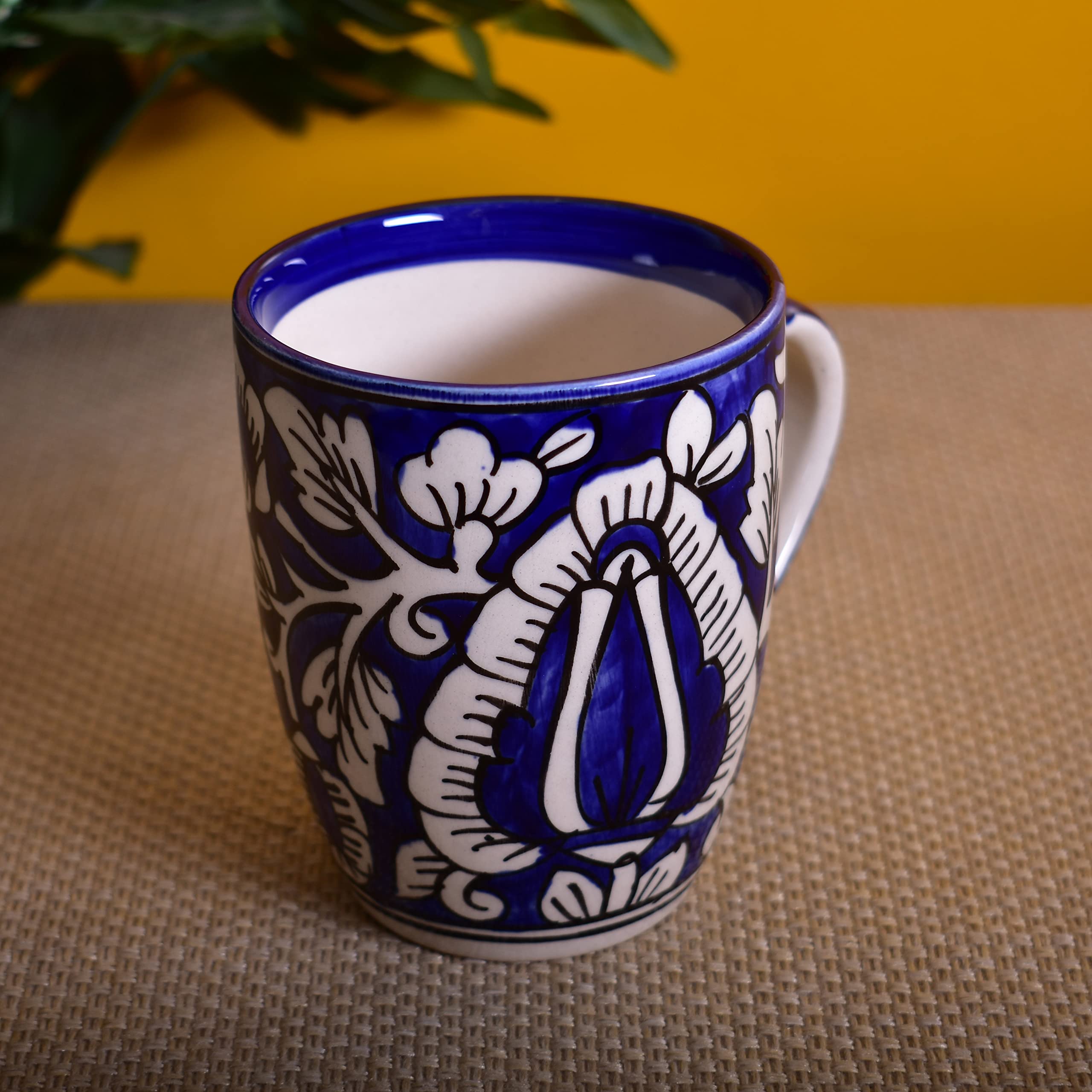 Kunhar Ceramic Milk Mug, Coffee Mug, Mughal Painting Mug - 1 Piece, Blue, 400 ml
