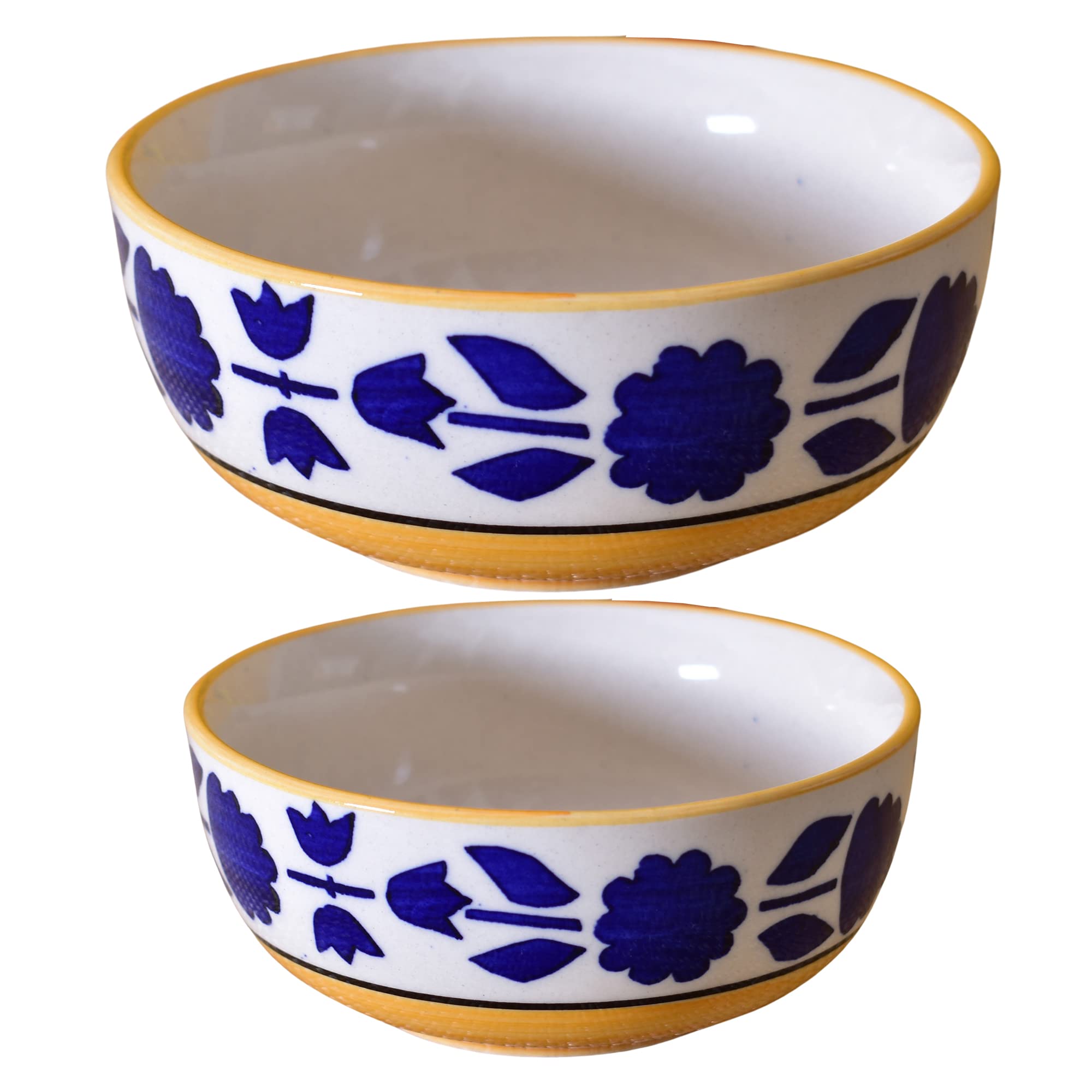 Kunhar Ceramic Mixing Bowls - 1500 ML and 800 ML, 2 Pieces, Yellow Blue