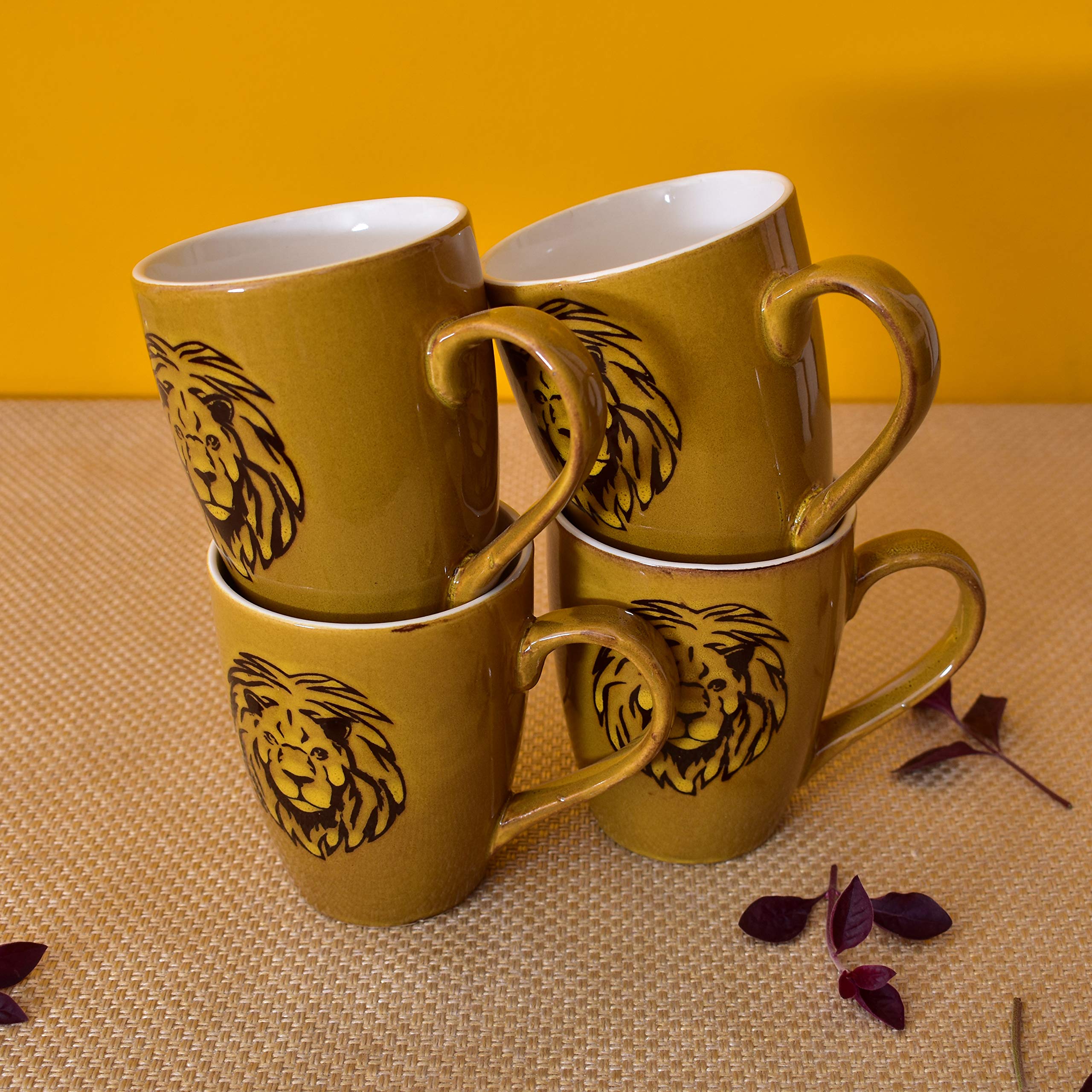 Kunhar Ceramic Coffee Mugs - 4 Pieces, Matallic Gold, 300ml