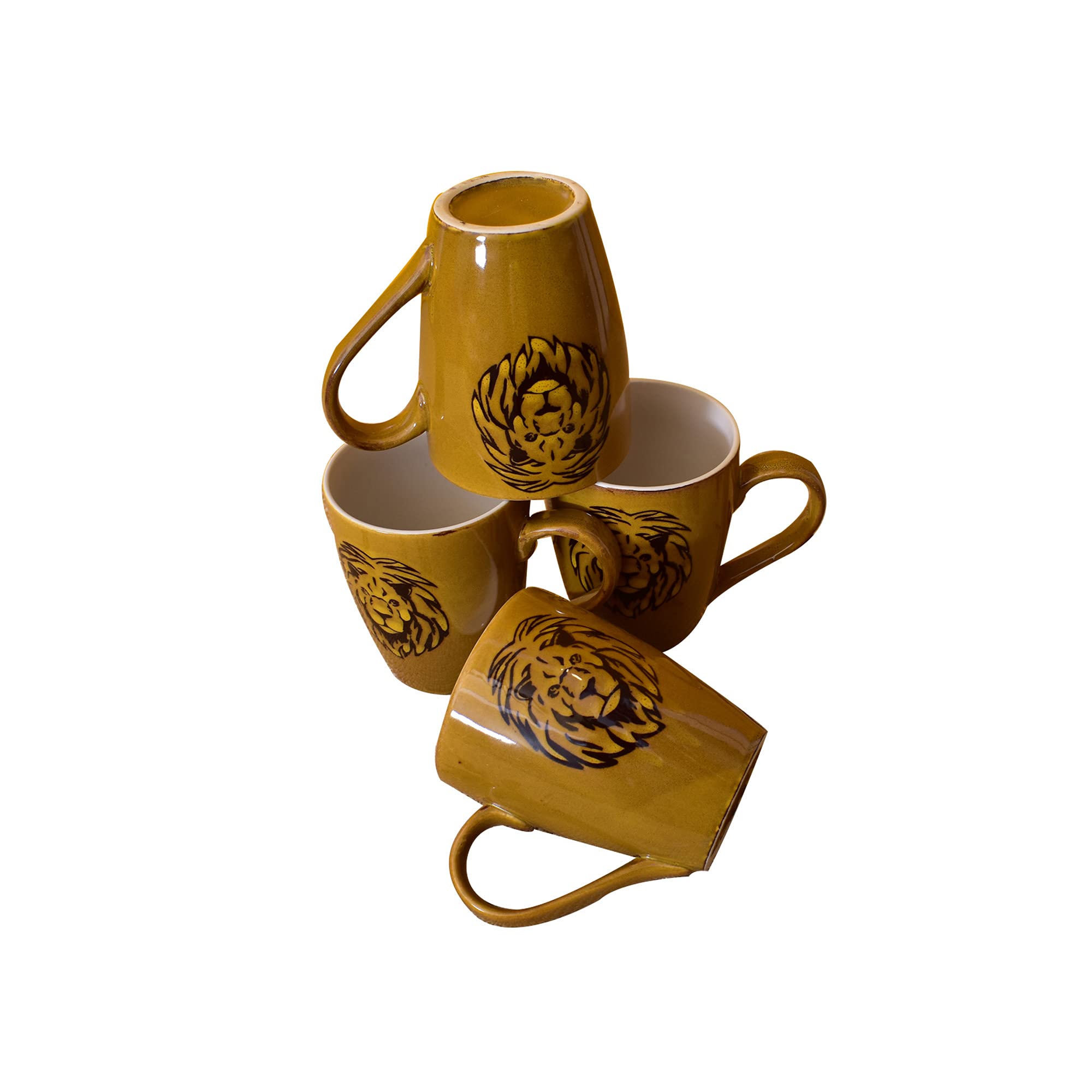 Kunhar Ceramic Coffee Mugs - 4 Pieces, Matallic Gold, 300ml
