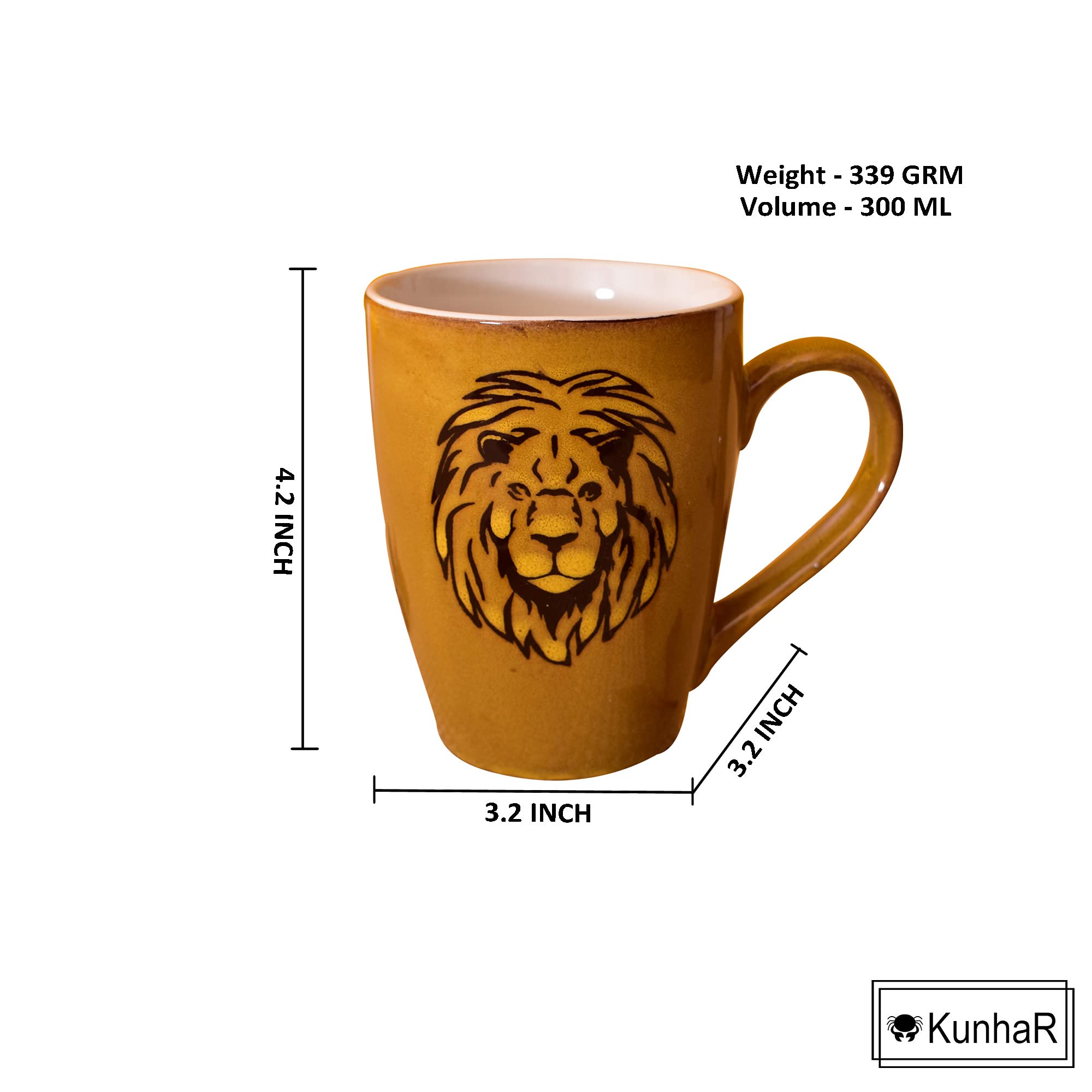 Kunhar Ceramic Coffee Mugs - 4 Pieces, Matallic Gold, 300ml