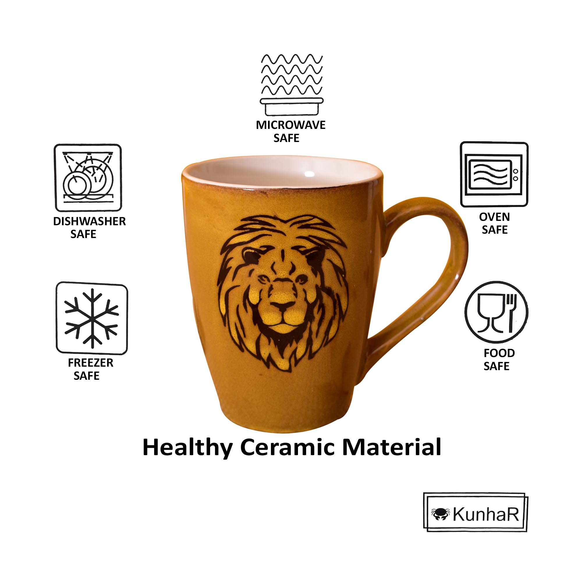 Kunhar Ceramic Coffee Mugs - 4 Pieces, Matallic Gold, 300ml