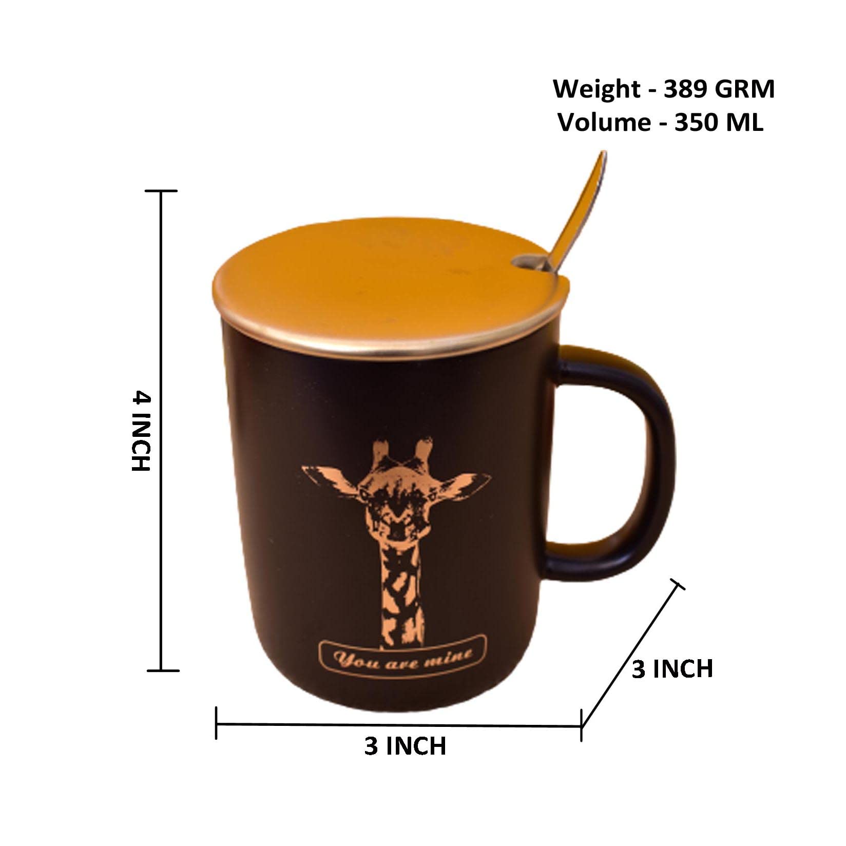 Kunhar Ceramic Coffee Mug, Milk Mug with Spoon - 350 ML