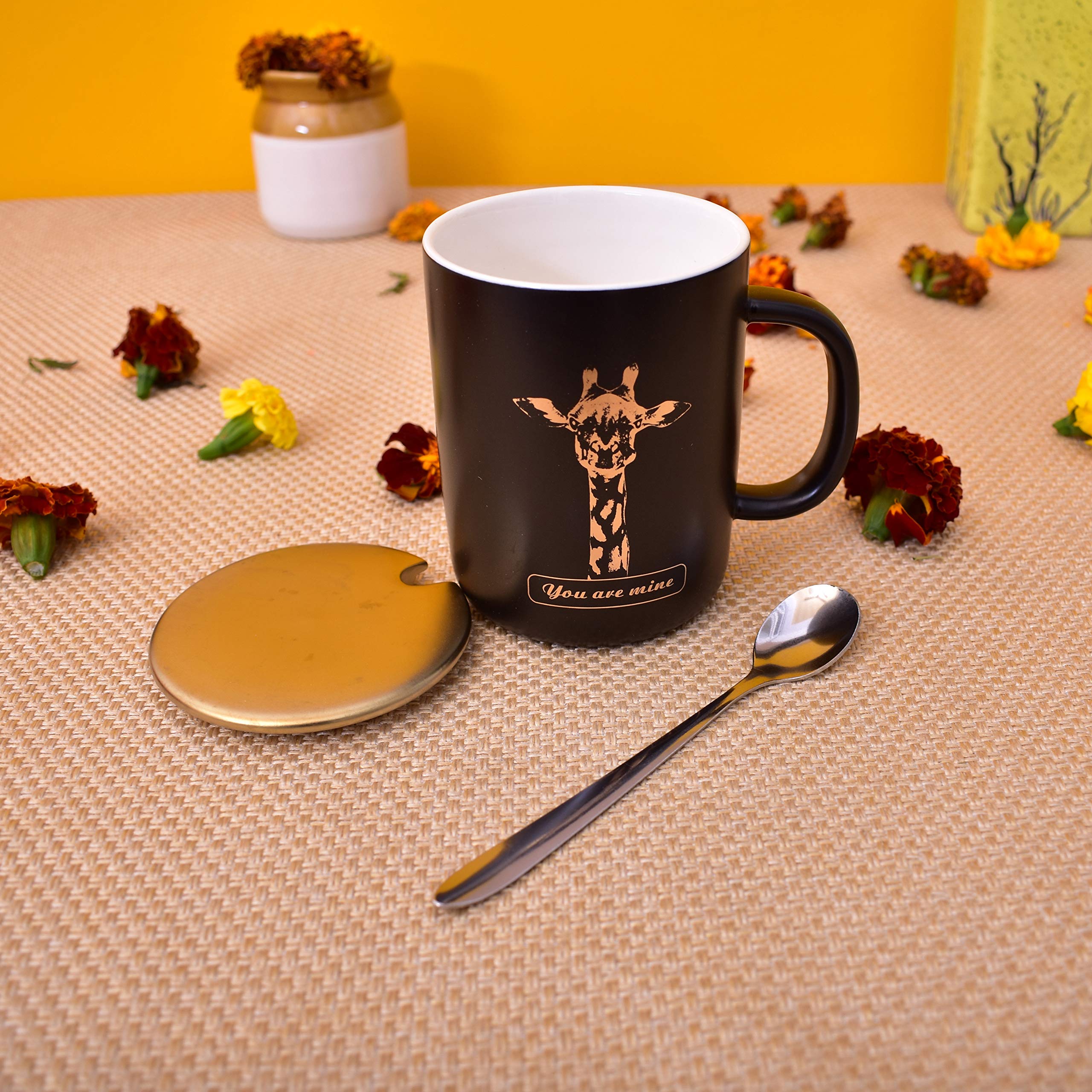 Kunhar Ceramic Coffee Mug, Milk Mug with Spoon - 350 ML