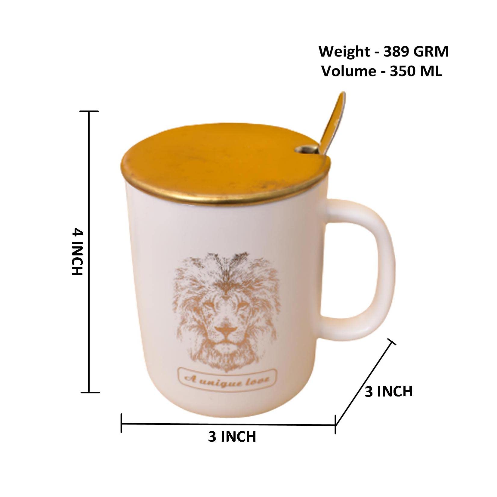Kunhar Ceramic Coffee Mug, Milk Mug with Spoon - 350 ML