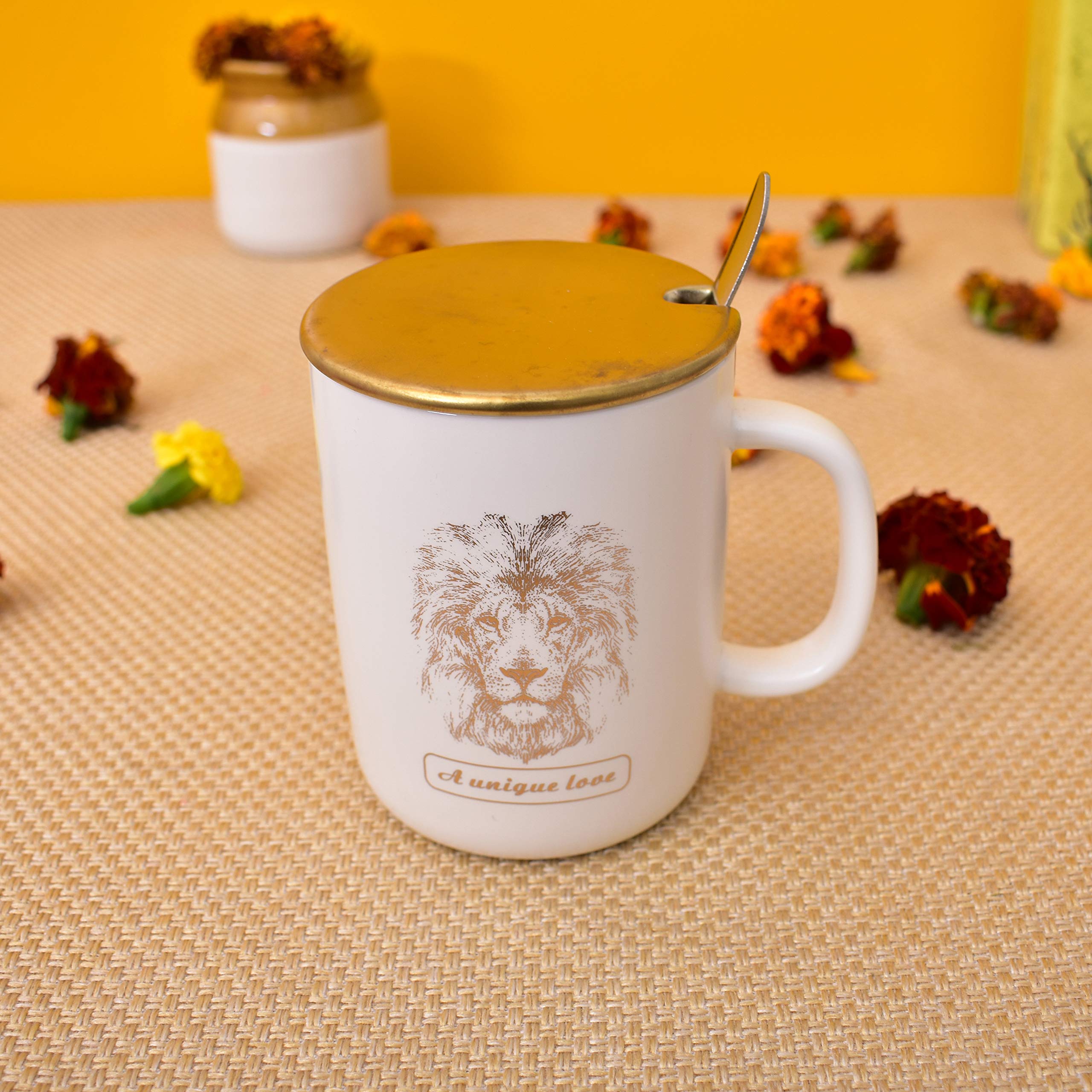 Kunhar Ceramic Coffee Mug, Milk Mug with Spoon - 350 ML