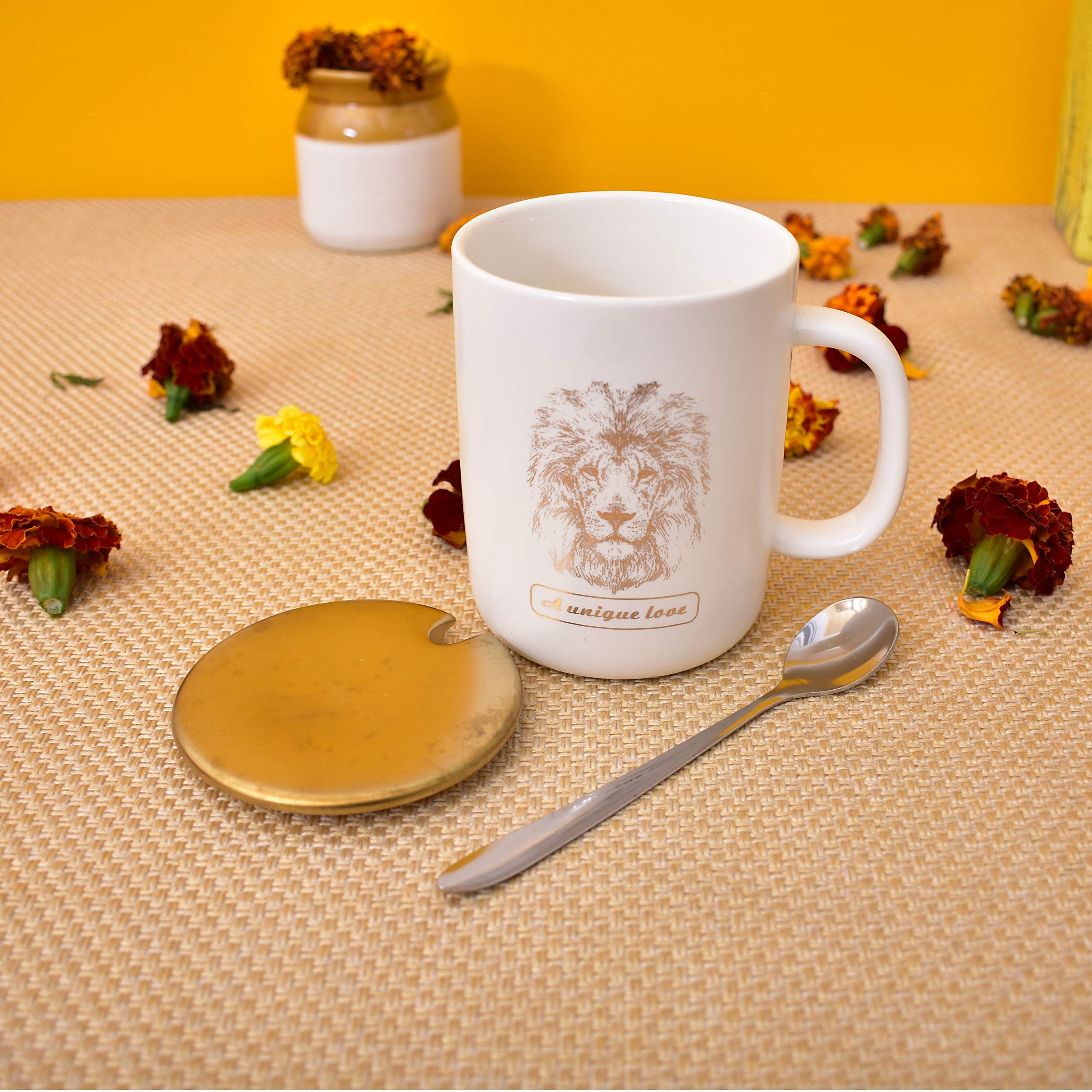 Kunhar Ceramic Coffee Mug, Milk Mug with Spoon - 350 ML