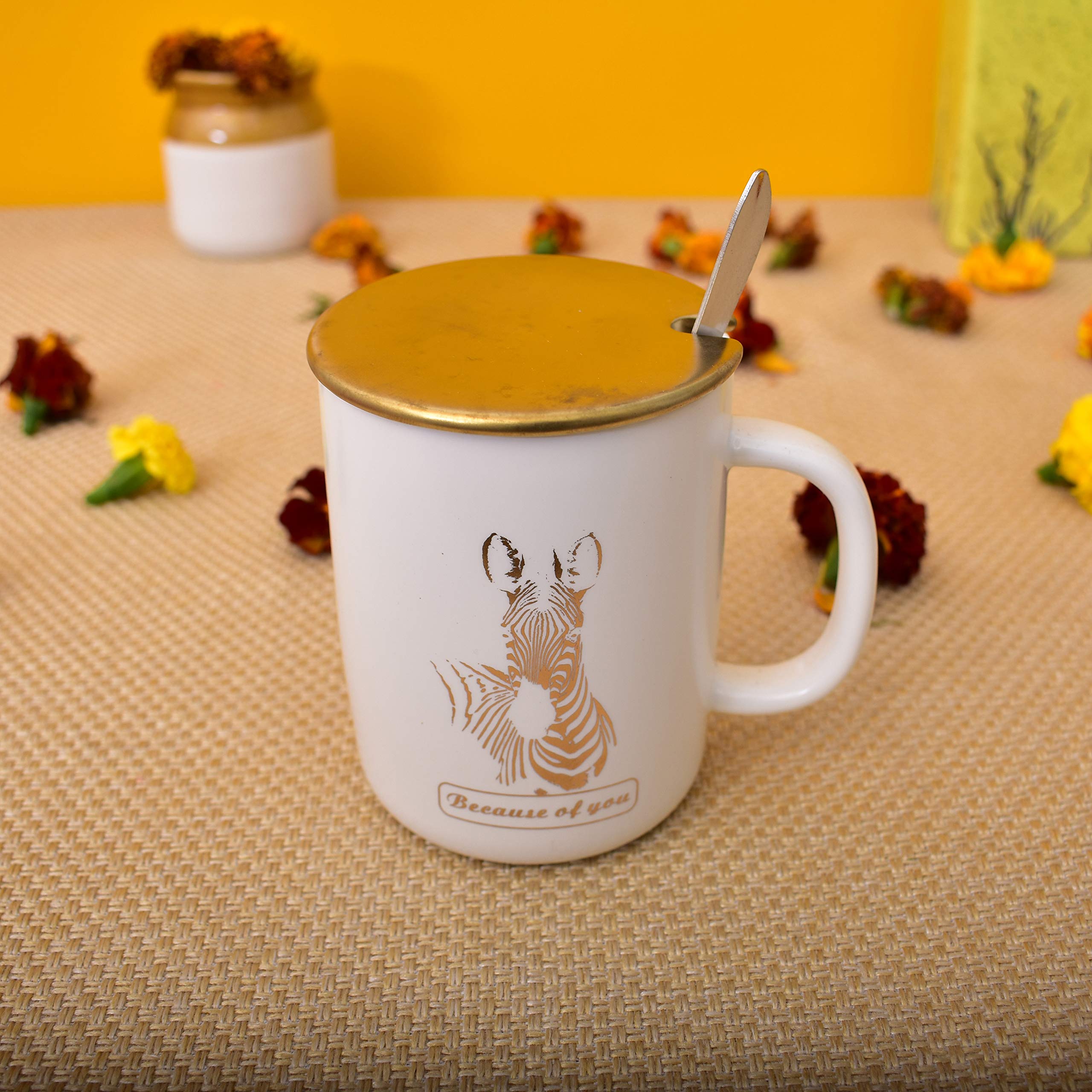 Kunhar Ceramic Coffee Mug, Milk Mug with Spoon - 350 ML