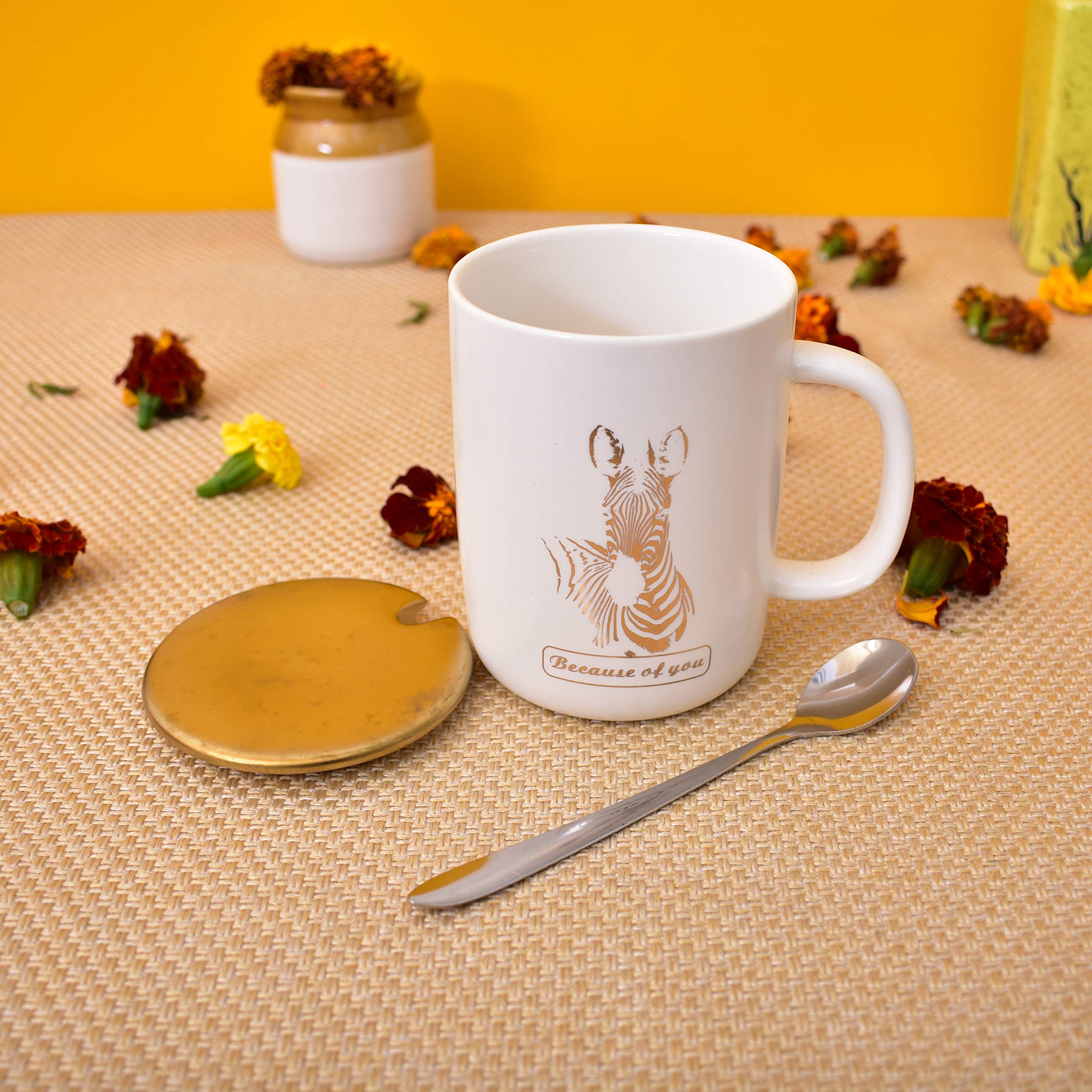 Kunhar Ceramic Coffee Mug, Milk Mug with Spoon - 350 ML