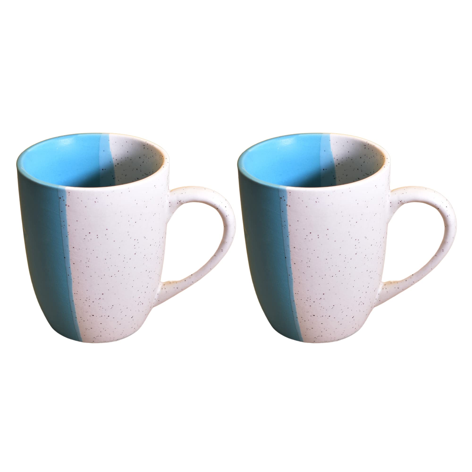 Kunhar Ceramic Milk Mug, Coffee Mug - 2 Pieces, White Dusty Blue, 350 ml