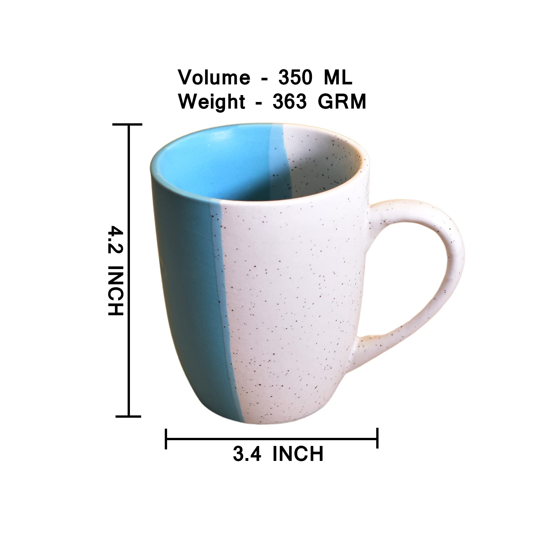 Kunhar Ceramic Milk Mug, Coffee Mug - 1 Piece, White Dusty Blue, 350 ml