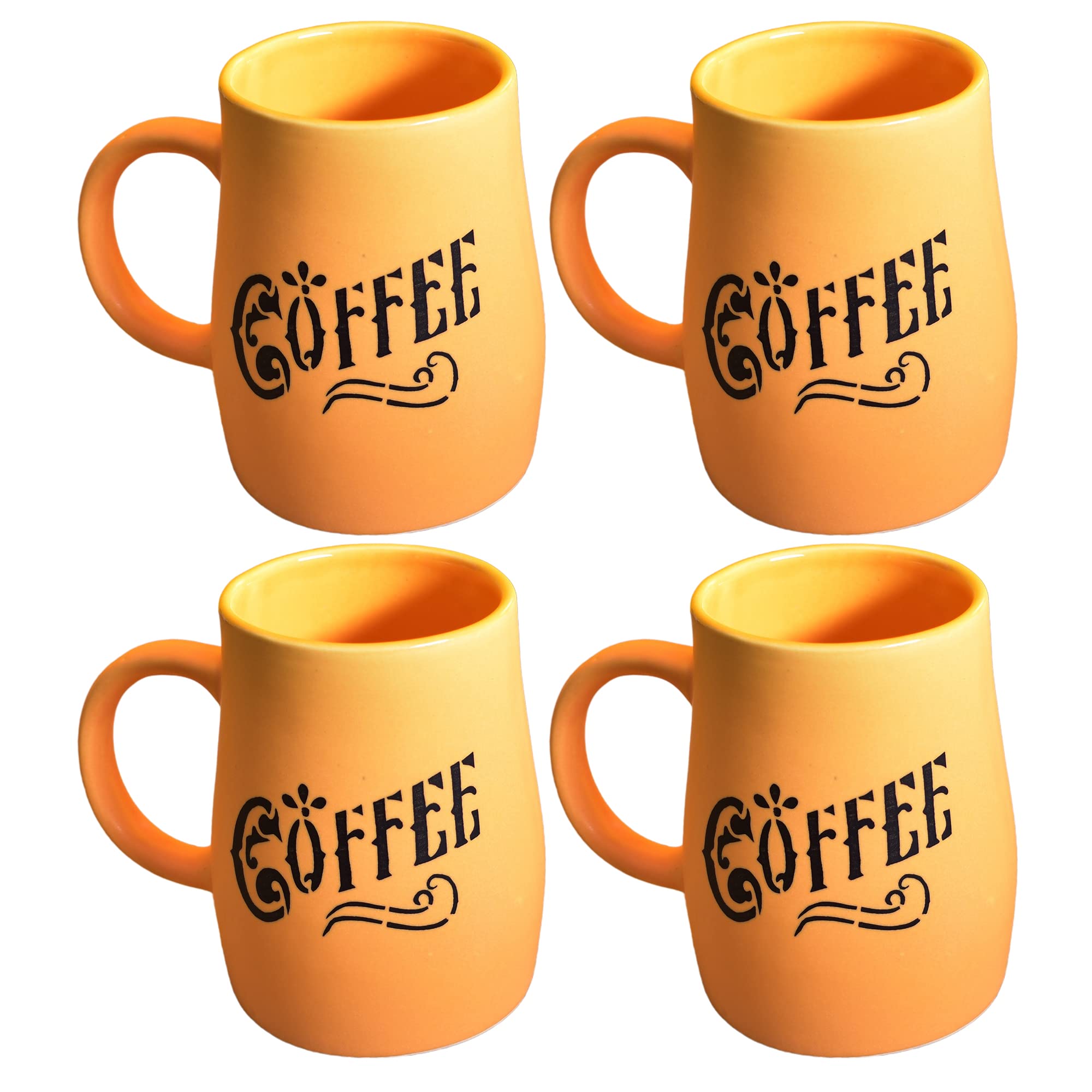 Kunhar Ceramic Milk Mug, Coffee Mug - 4 Pieces, Yellow, 400 ml