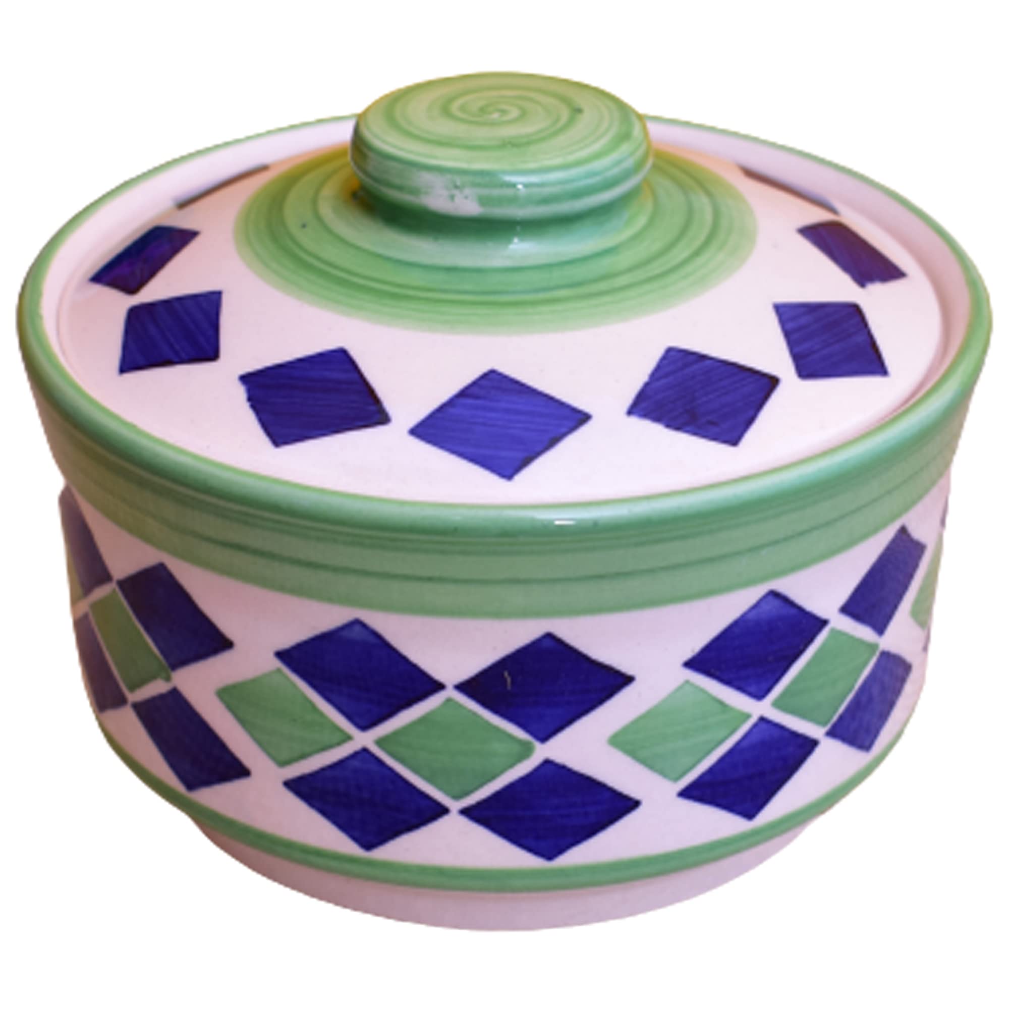 Kunhar Ceramic Donga With Lid, Ceramic Serving Donga, 1000 Ml, 1 Piece, Blue Green