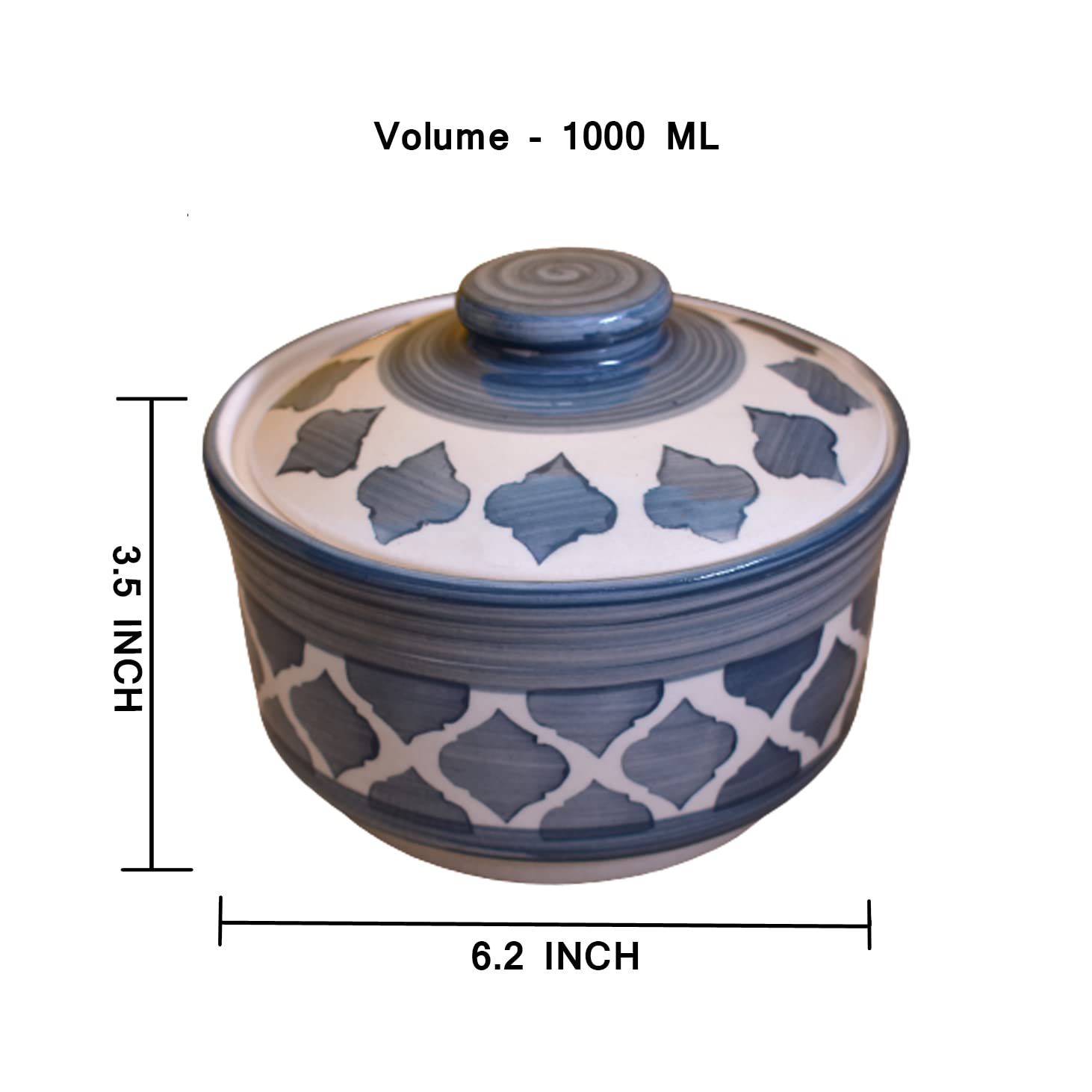 Kunhar Ceramic Donga Lid Ceramic Serving Donga 1000 ML 1 Piece Grey Kitchen Serving Bowl Durable Microwave Safe Dishwasher Safe