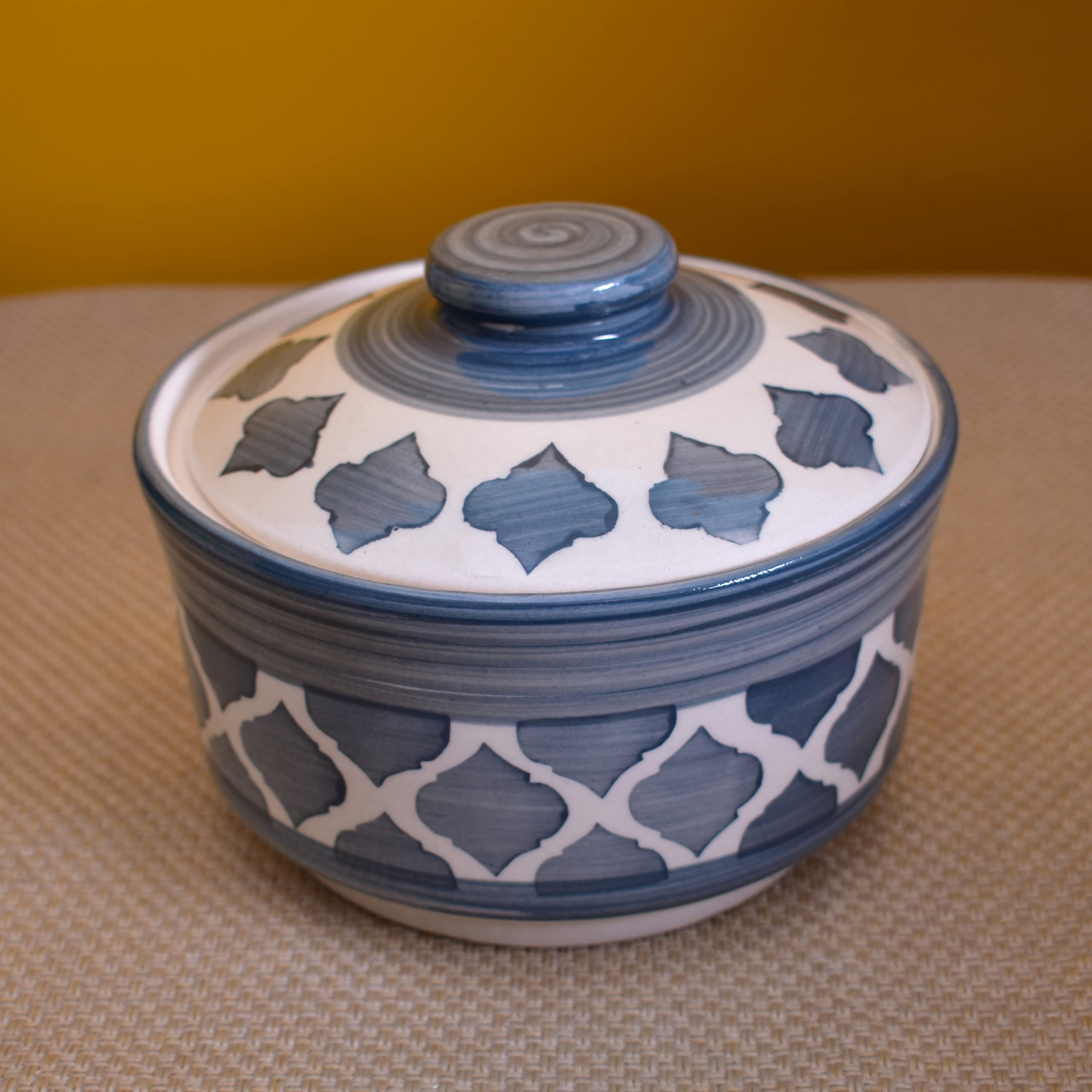 Kunhar Ceramic Donga Lid Ceramic Serving Donga 1000 ML 1 Piece Grey Kitchen Serving Bowl Durable Microwave Safe Dishwasher Safe