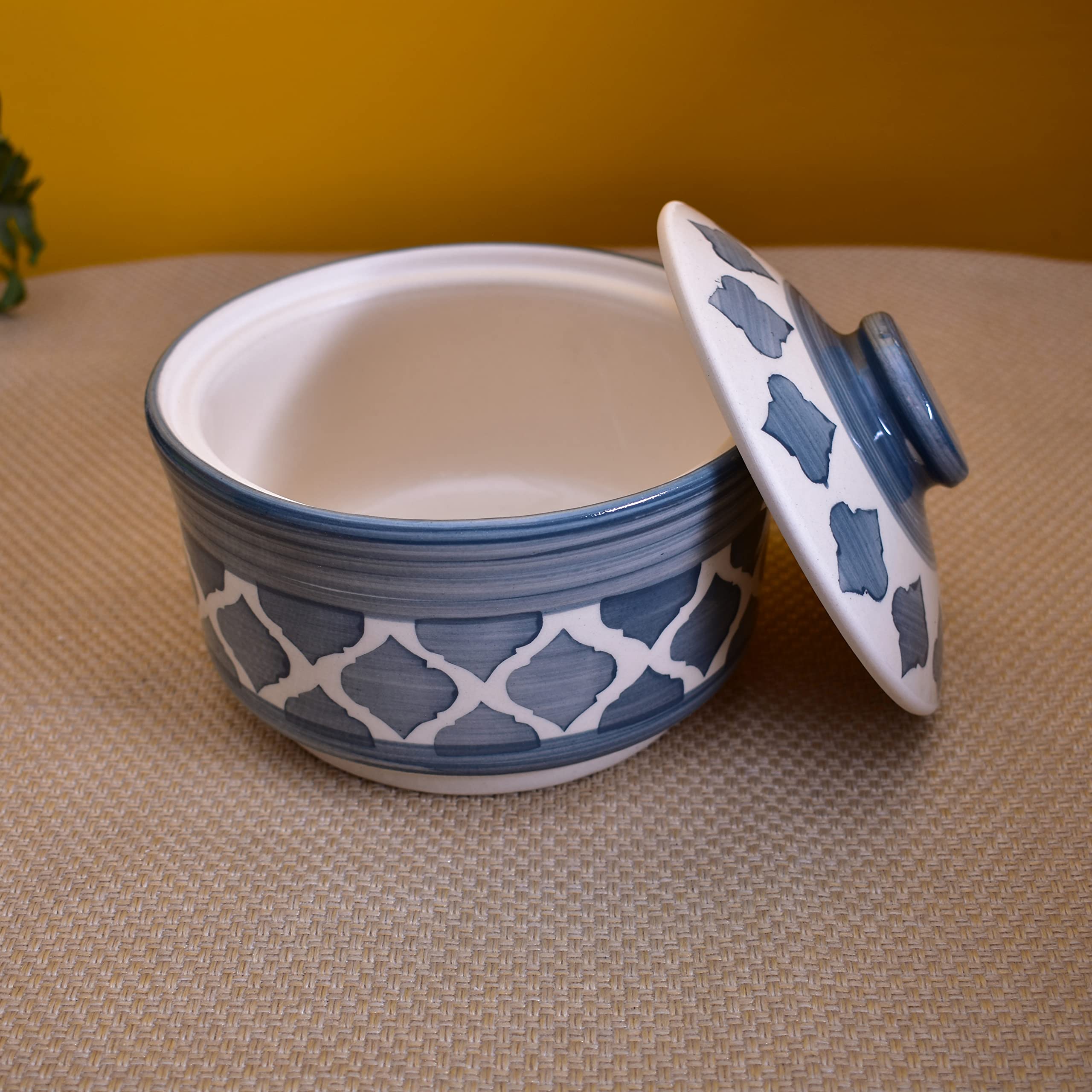 Kunhar Ceramic Donga Lid Ceramic Serving Donga 1000 ML 1 Piece Grey Kitchen Serving Bowl Durable Microwave Safe Dishwasher Safe