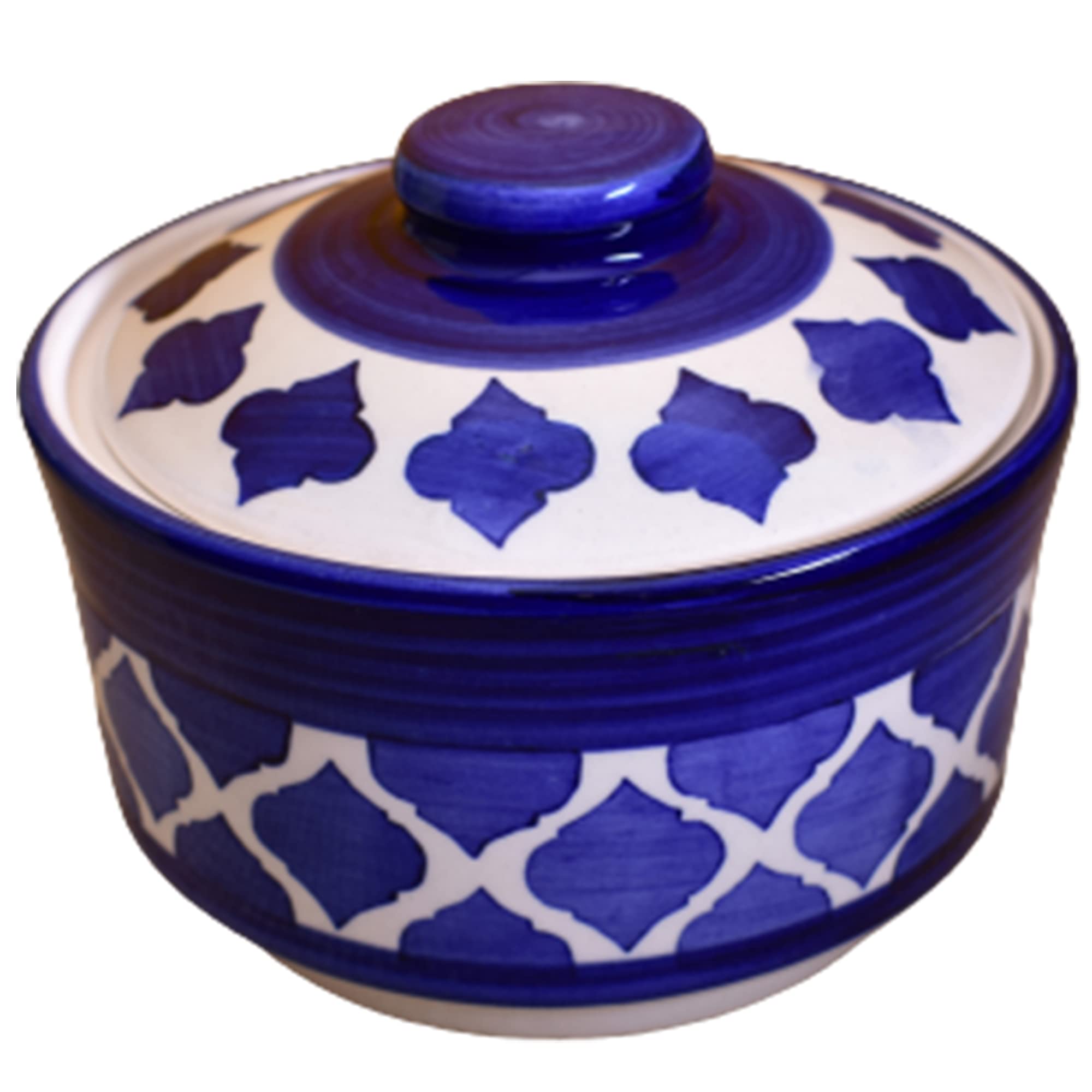 Kunhar Ceramic Donga With Lid, Ceramic Serving Donga, 1000 Ml, 1 Piece, Blue Chidi