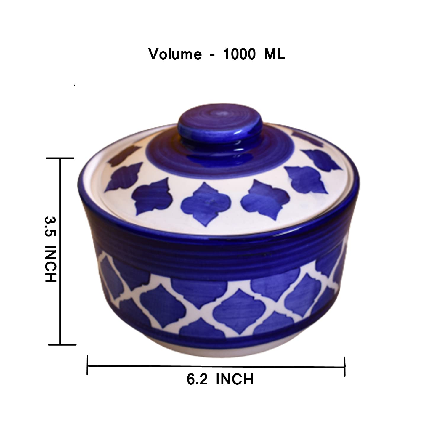 Kunhar Ceramic Donga With Lid, Ceramic Serving Donga, 1000 Ml, 1 Piece, Blue Chidi