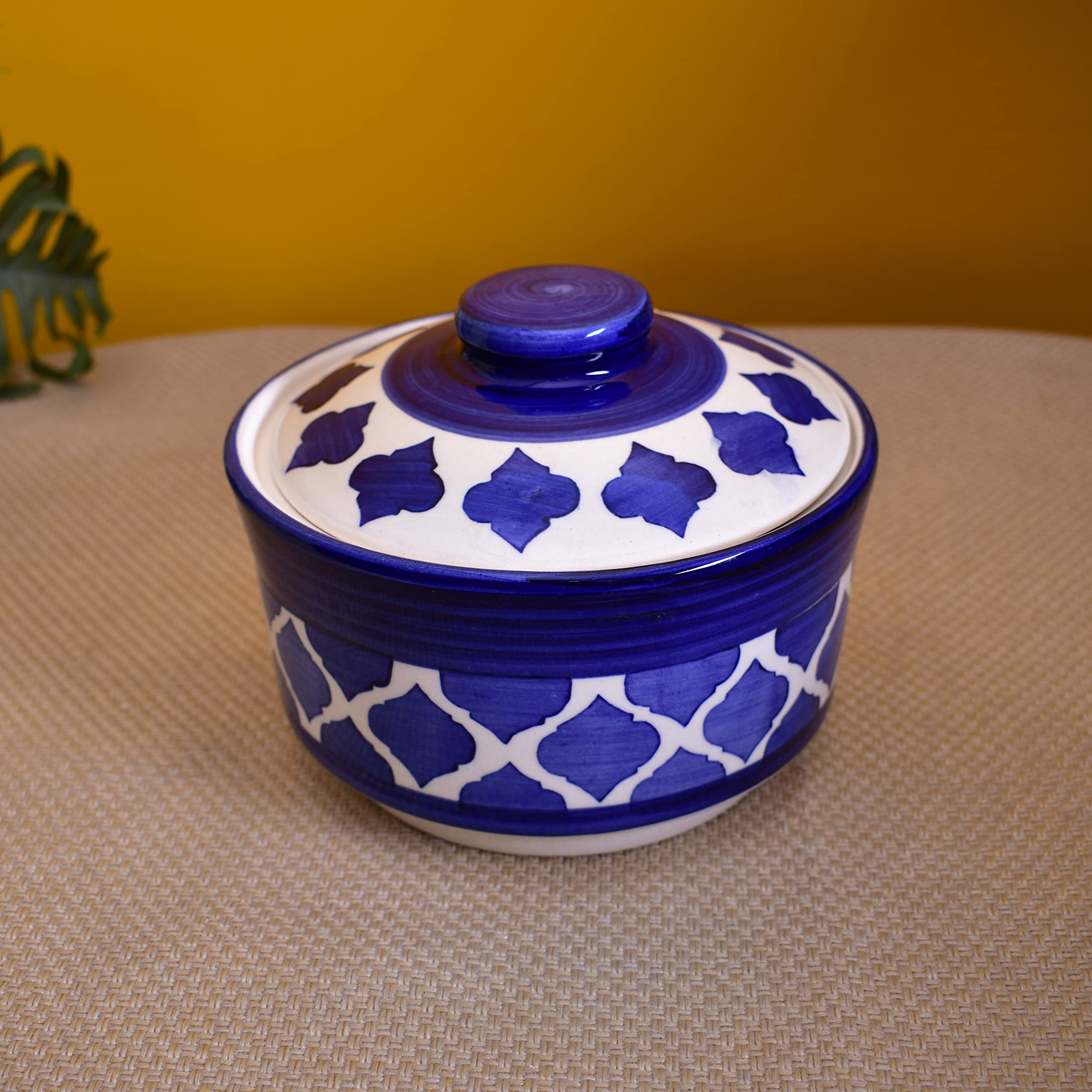 Kunhar Ceramic Donga With Lid, Ceramic Serving Donga, 1000 Ml, 1 Piece, Blue Chidi