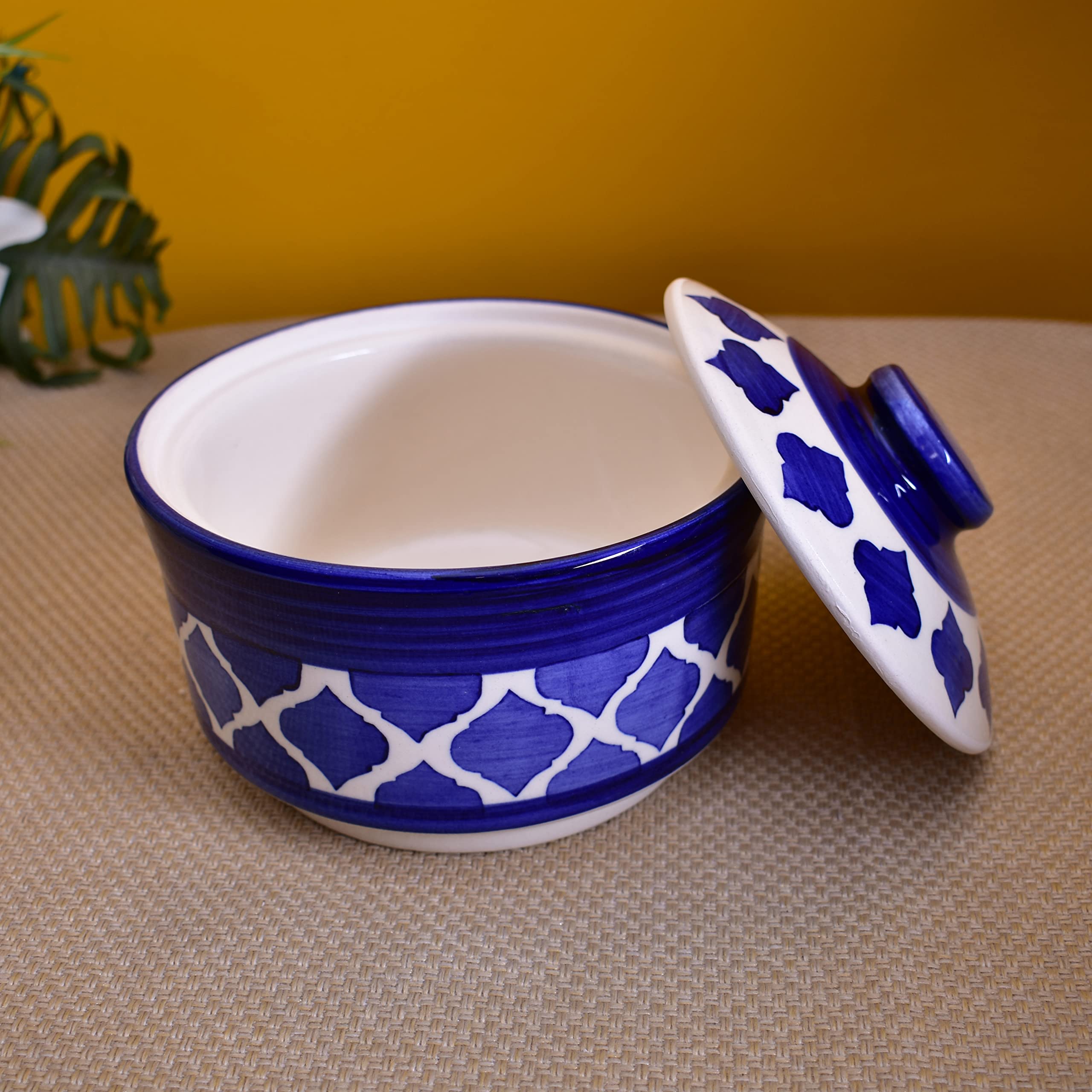 Kunhar Ceramic Donga With Lid, Ceramic Serving Donga, 1000 Ml, 1 Piece, Blue Chidi