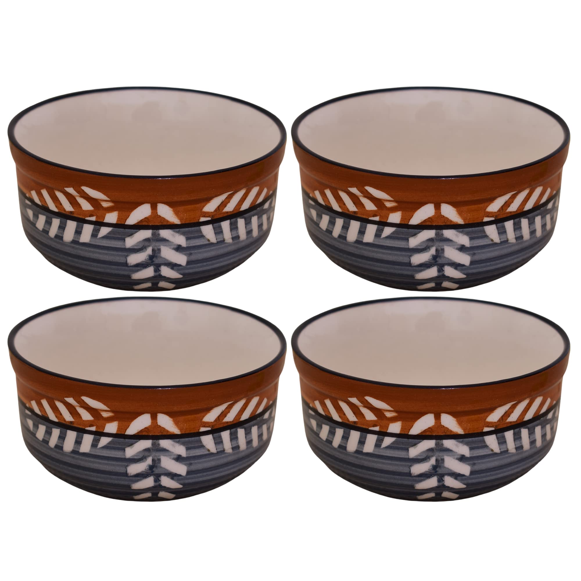 Kunhar Ceramic Bowls, Serving Bowls - 260 ML, 4 Pieces, Brown Grey