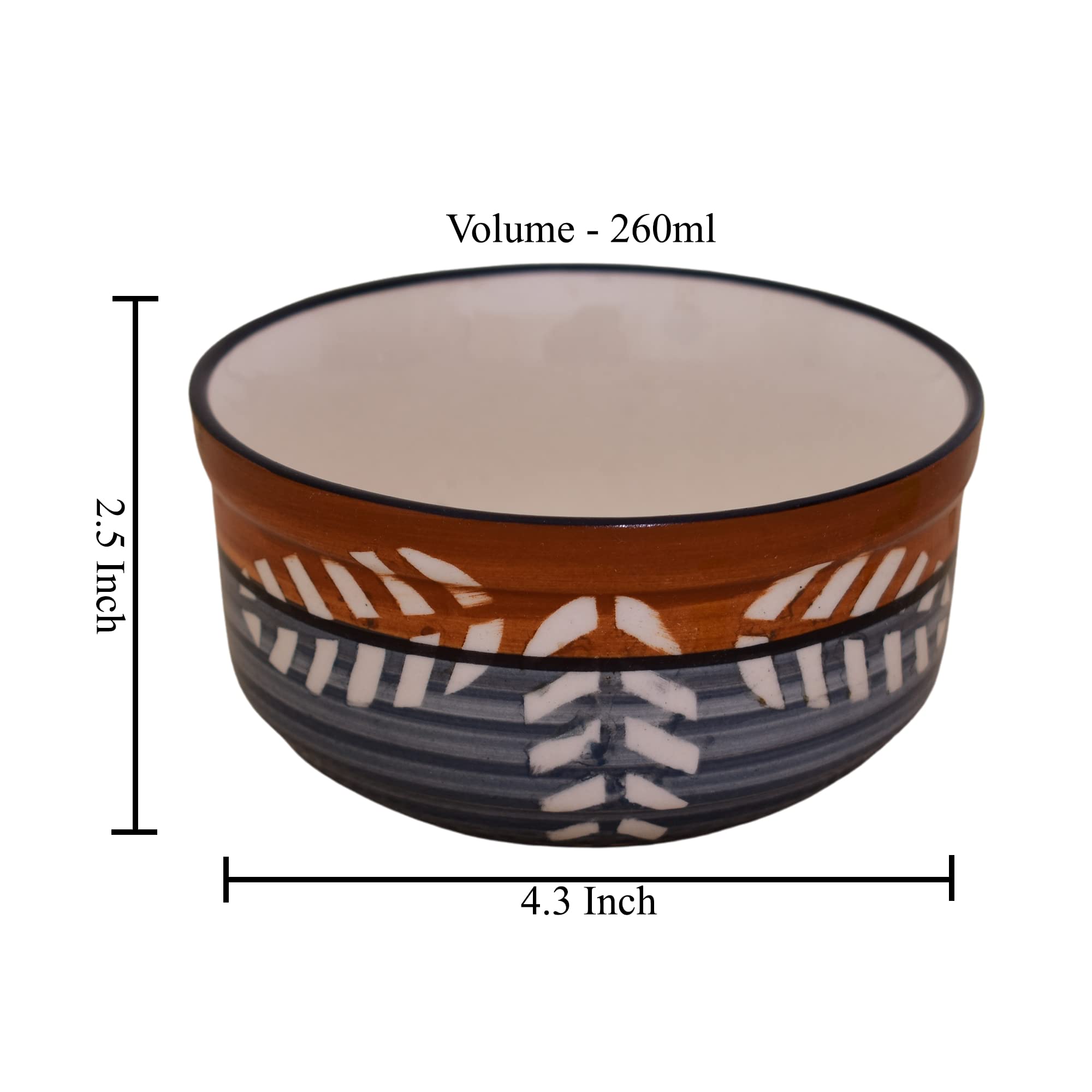 Kunhar Ceramic Bowls, Serving Bowls - 260 ML, 4 Pieces, Brown Grey