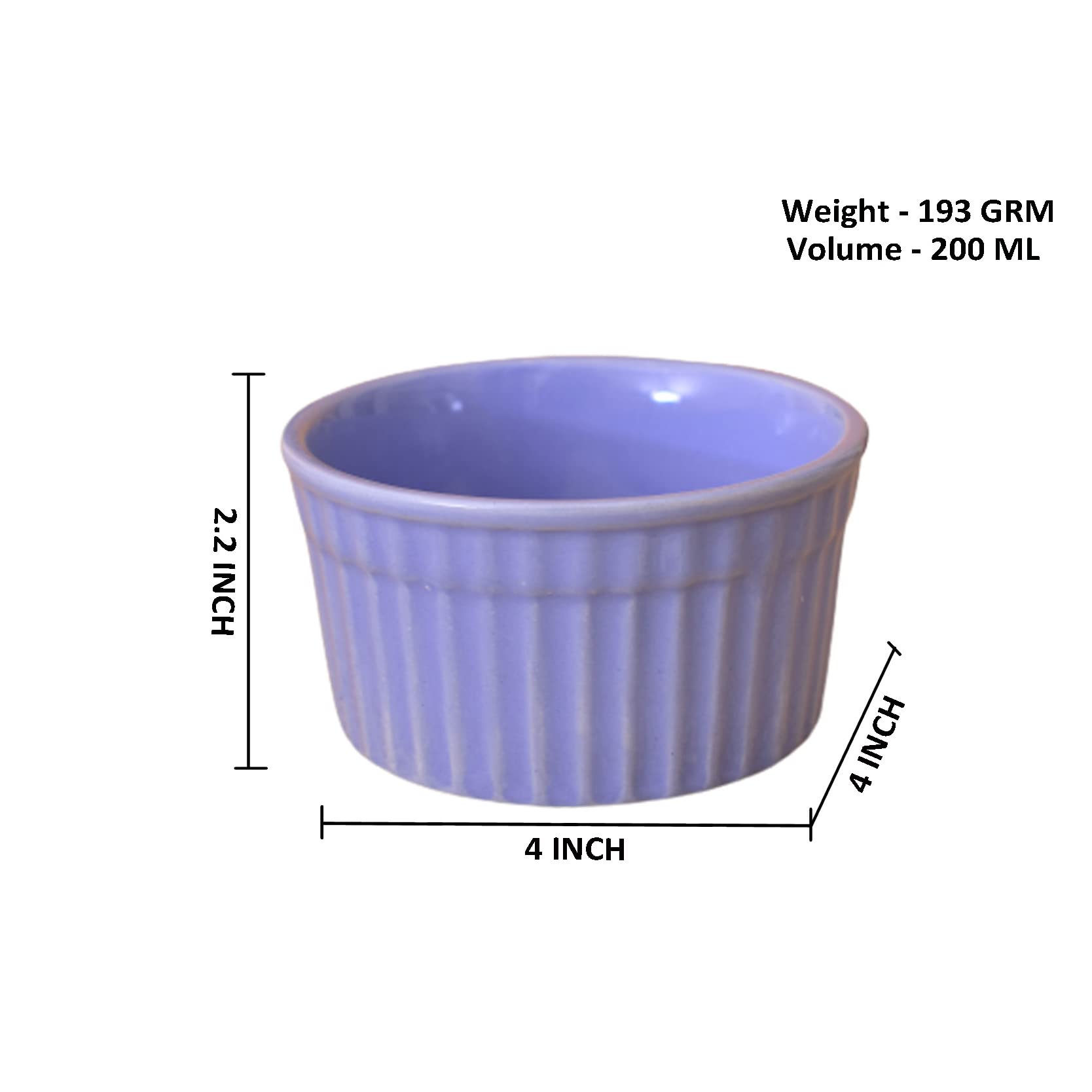 KunhaR Ceramic Ramekin Bowls - 200 ML, 2 Pieces, Lavender Blue