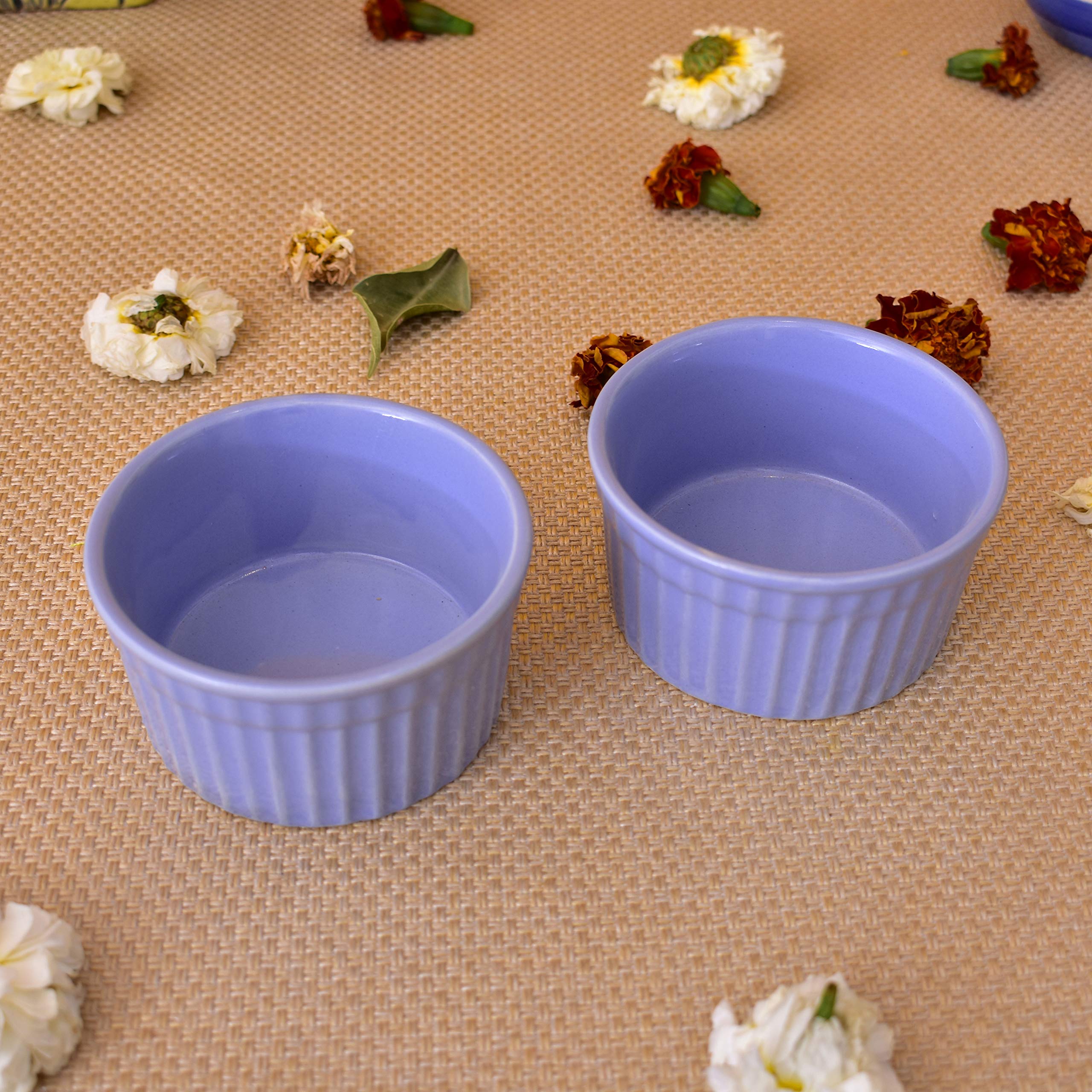 KunhaR Ceramic Ramekin Bowls - 200 ML, 2 Pieces, Lavender Blue