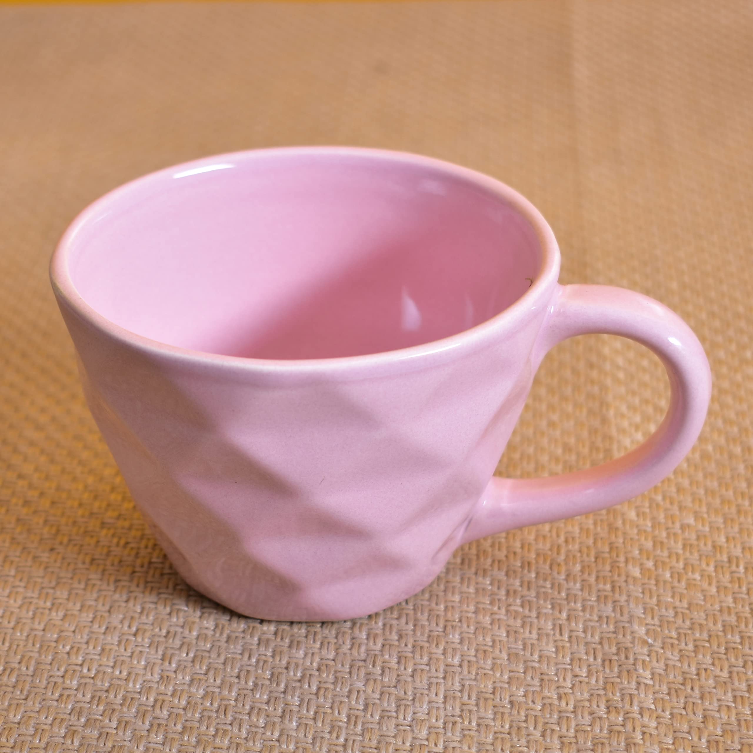 Kunhar Ceramic Diamond Shape Milk Mug, Coffee Mug, Soup Mug - 2 Pieces, Light Pink, 250ml
