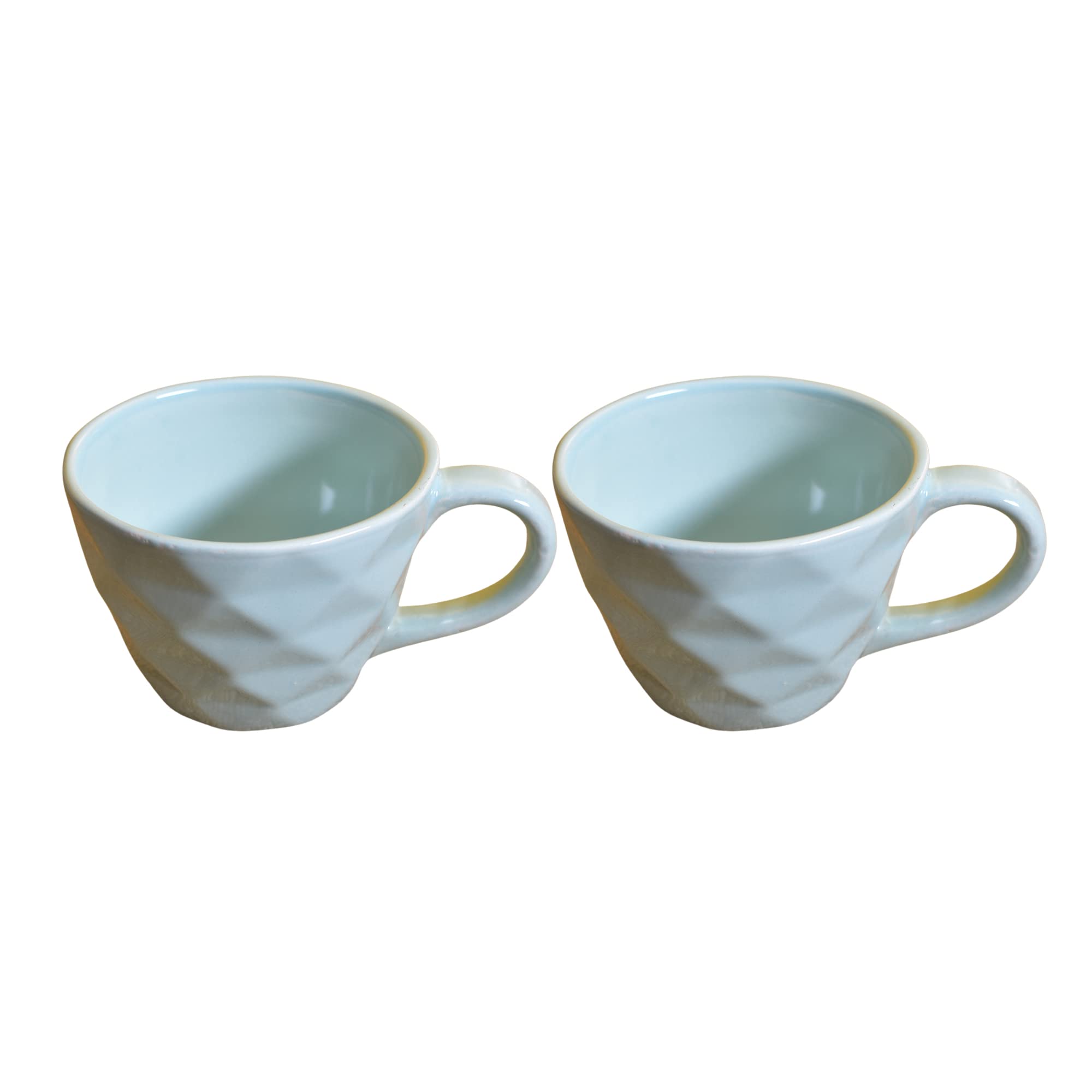 Kunhar Ceramic Diamond Shape Milk Mug, Coffee Mug, Soup Mug - 2 Pieces, Cloudy Blue, 250ml