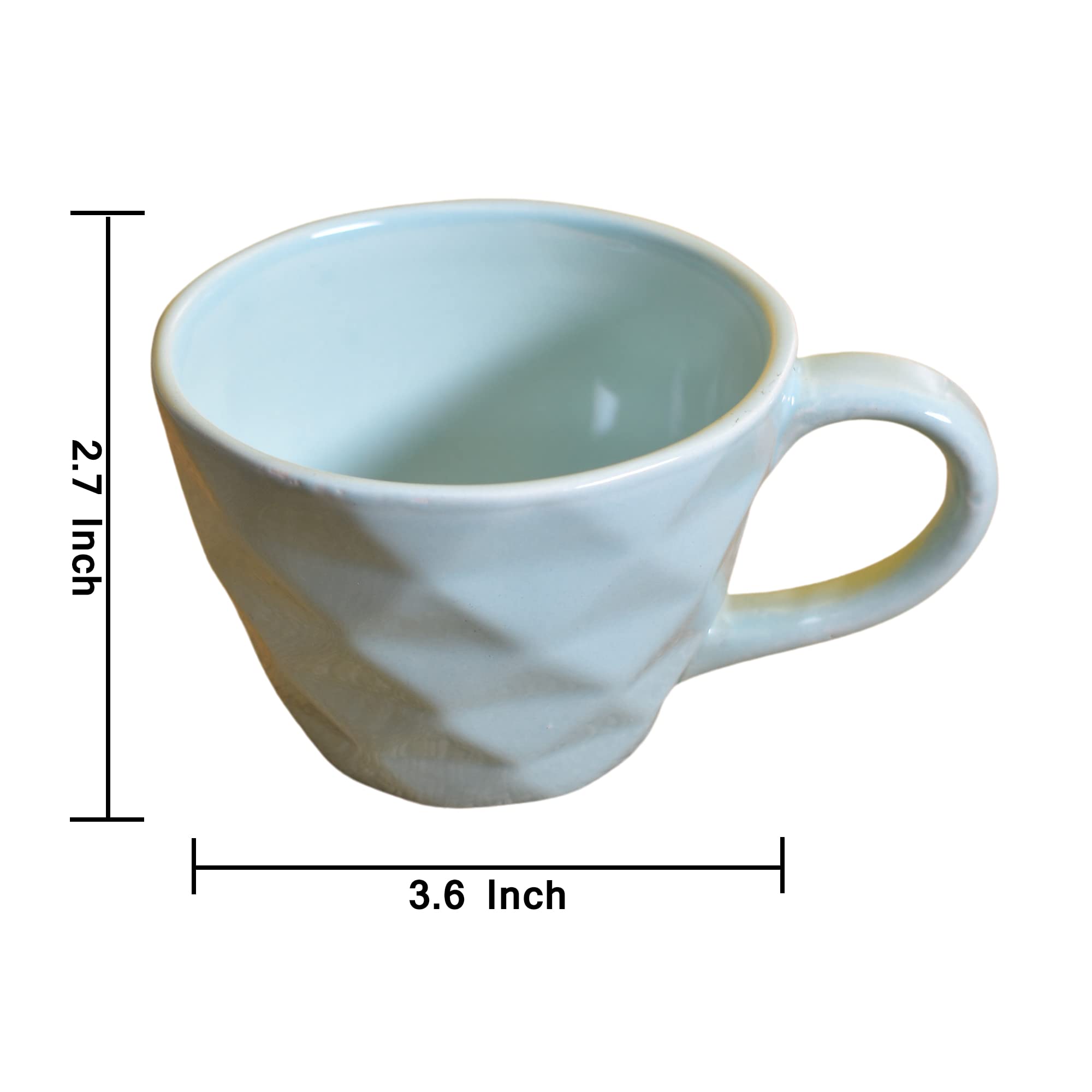 Kunhar Ceramic Diamond Shape Milk Mug, Coffee Mug, Soup Mug - 2 Pieces, Cloudy Blue, 250ml