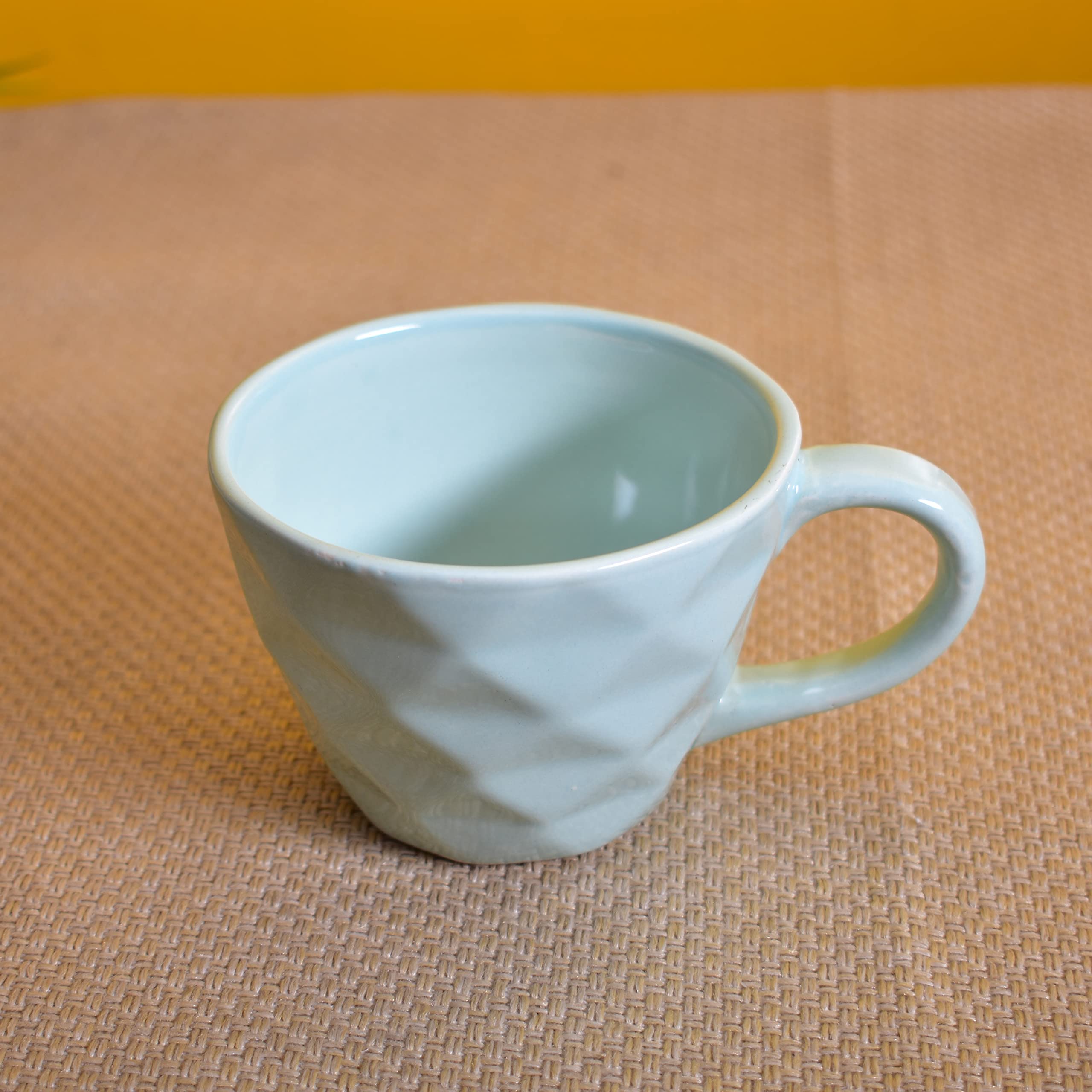 Kunhar Ceramic Diamond Shape Milk Mug, Coffee Mug, Soup Mug - 2 Pieces, Cloudy Blue, 250ml