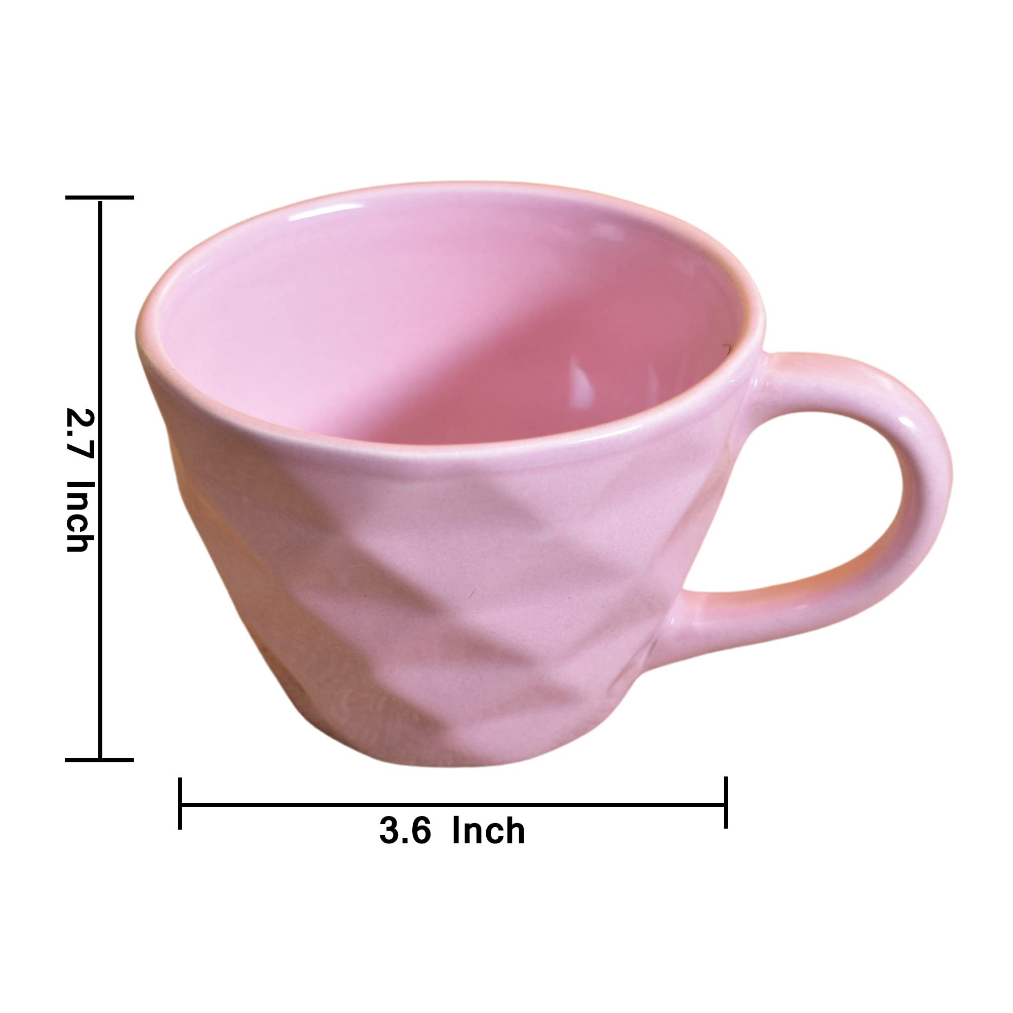 Kunhar Ceramic Diamond Shape Milk Mug, Coffee Mug, Soup Mug - 4 Pieces, Light Pink, 250ml