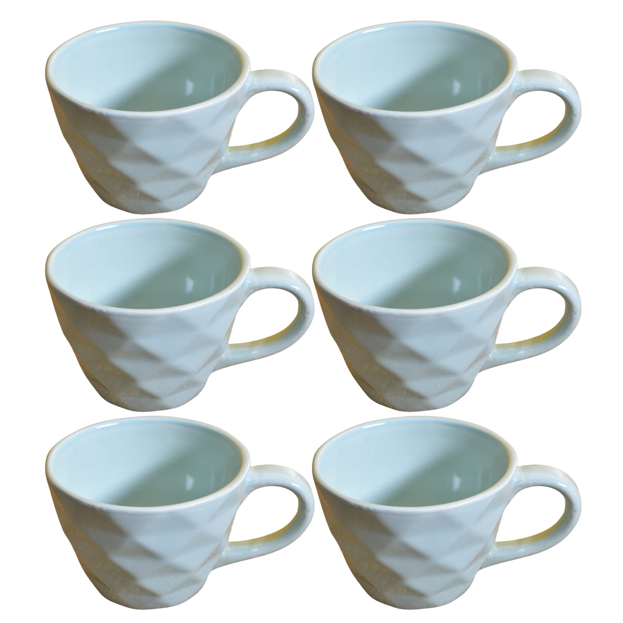 Kunhar Ceramic Diamond Shape Milk Mug, Coffee Mug, Soup Mug - 6 Pieces, Cloudy Blue, 250ml