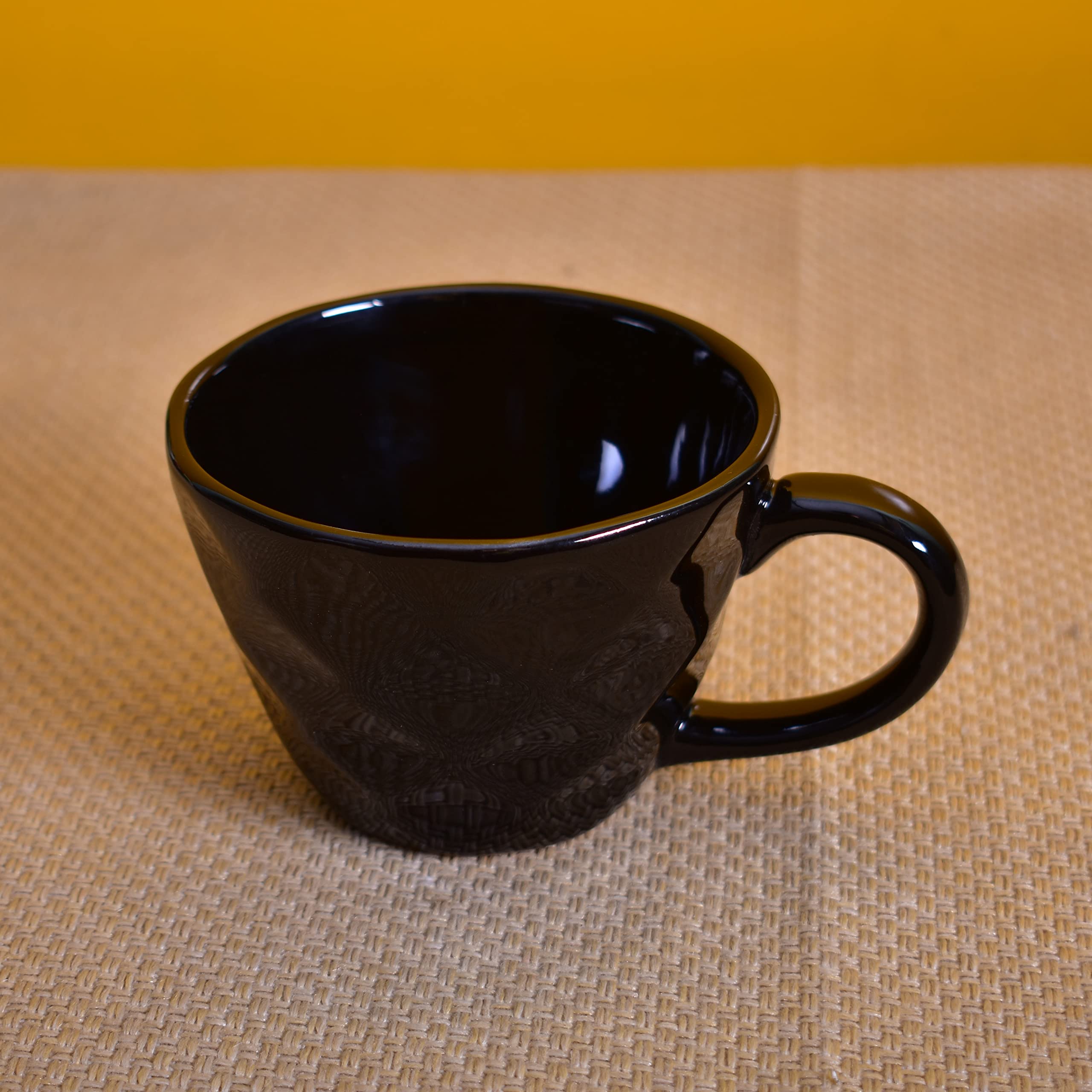 Kunhar Ceramic Diamond Shape Milk Mug, Coffee Mug, Soup Mug - 4 Pieces, Black, 250ml