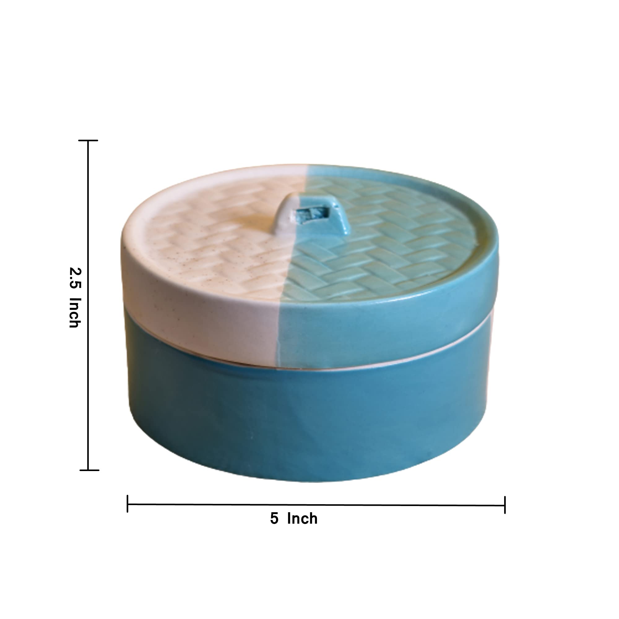 Kunhar Ceramic Donga with Lid, Ceramic Serving Donga, 700 Ml, 1 Piece, White Dusty Blue Matt Finish