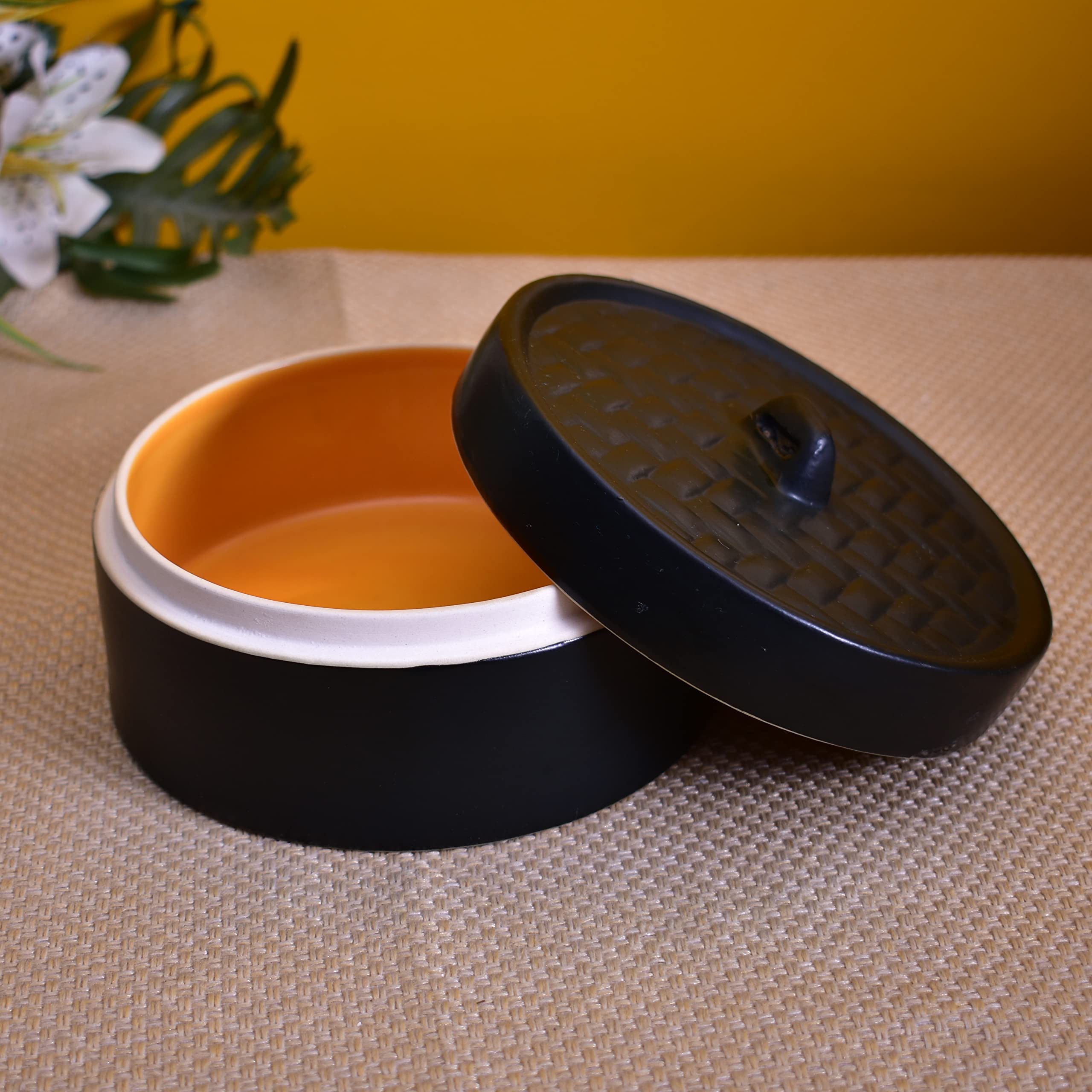 Kunhar Ceramic Donga with Lid, Ceramic Serving Donga, 700 Ml, 1 Piece, Black Matt Finish