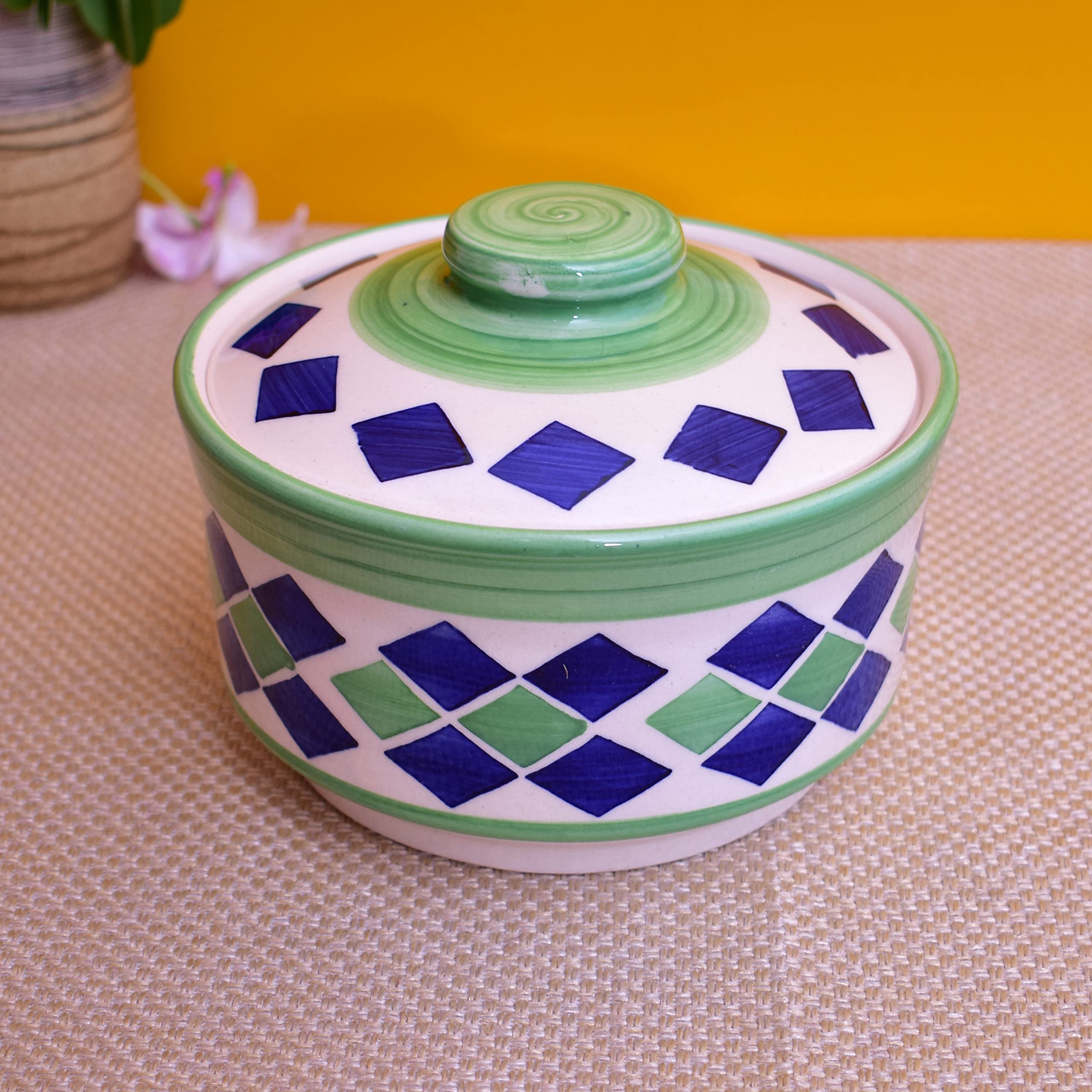 Kunhar Ceramic Donga, Ceramic Serving Donga, 1000 Ml, 500 Ml and 250 Ml, 3 Pieces, Green Blue