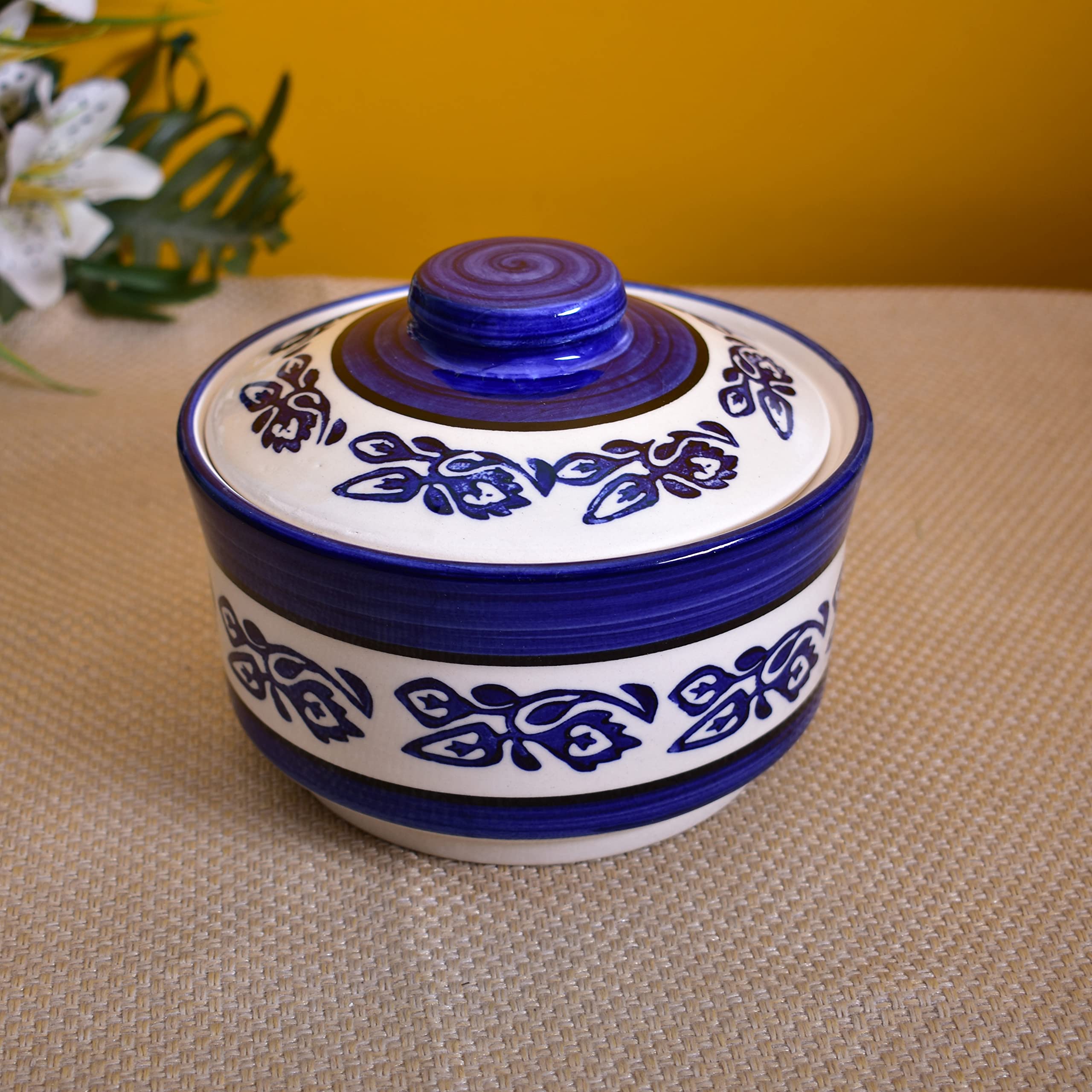 Kunhar Ceramic Donga, Ceramic Serving Donga, 1000 Ml, 500 Ml and 250 Ml, 3 Pieces, Blue Vine