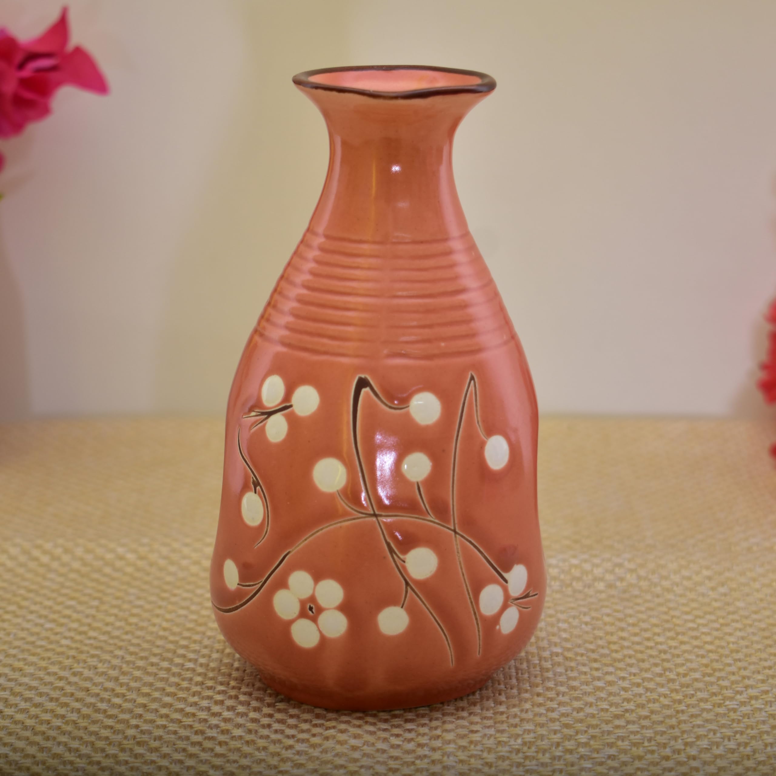 KunhaR Handmade Ceramic Tequila & Whiskey Decanter Set (300 Ml) with 6 Shot Glasses, Peach