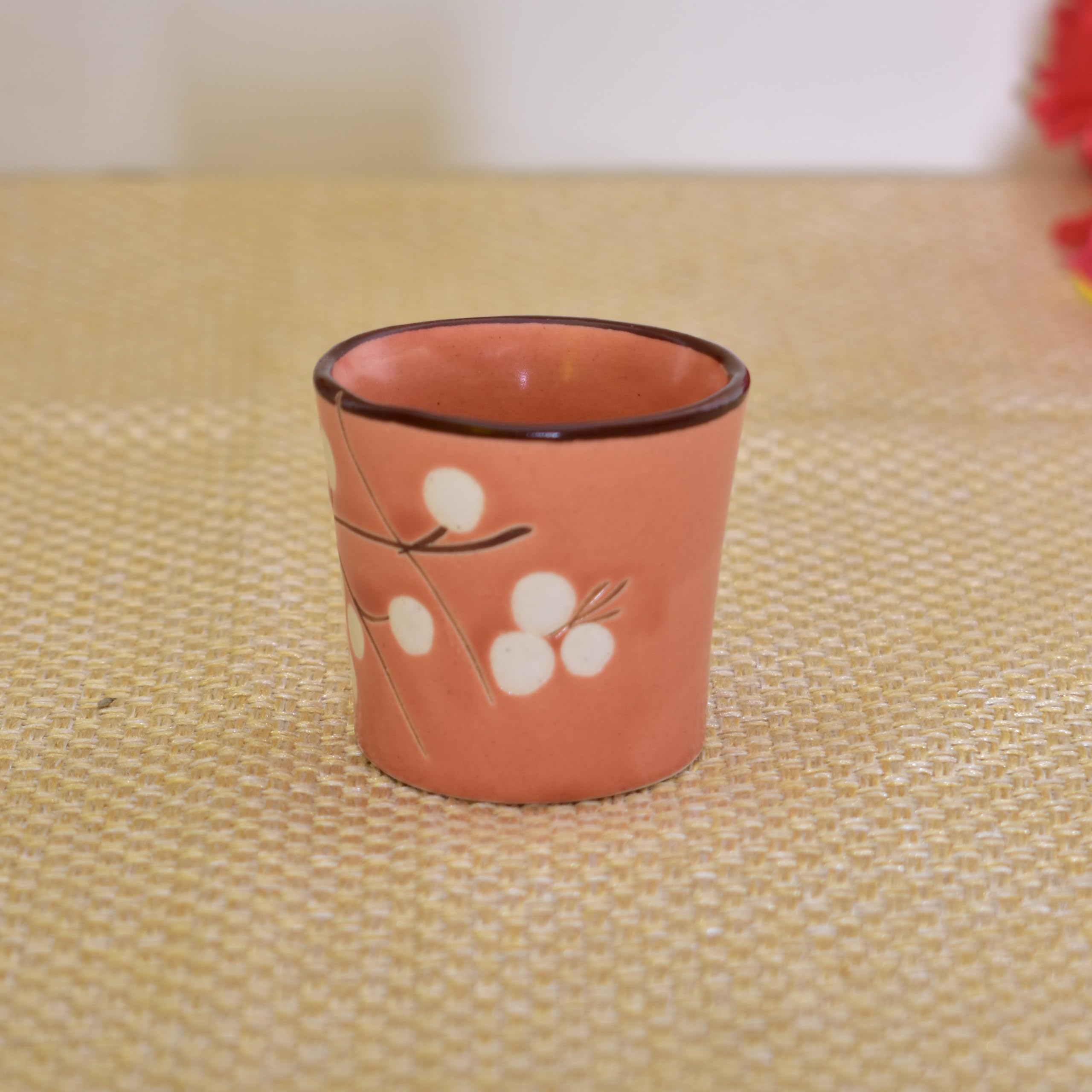 KunhaR Handmade Ceramic Tequila & Whiskey Decanter Set (300 Ml) with 6 Shot Glasses, Peach